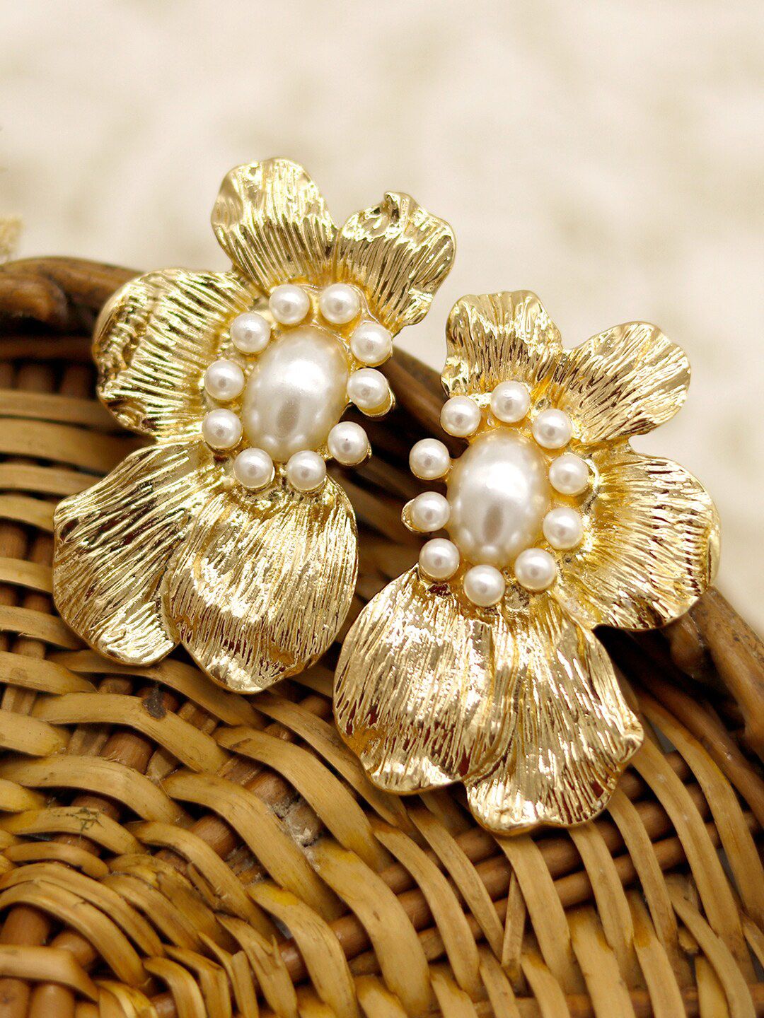 JOKER & WITCH Women Gold-Toned & White Contemporary Blossom Drop Earrings Price in India