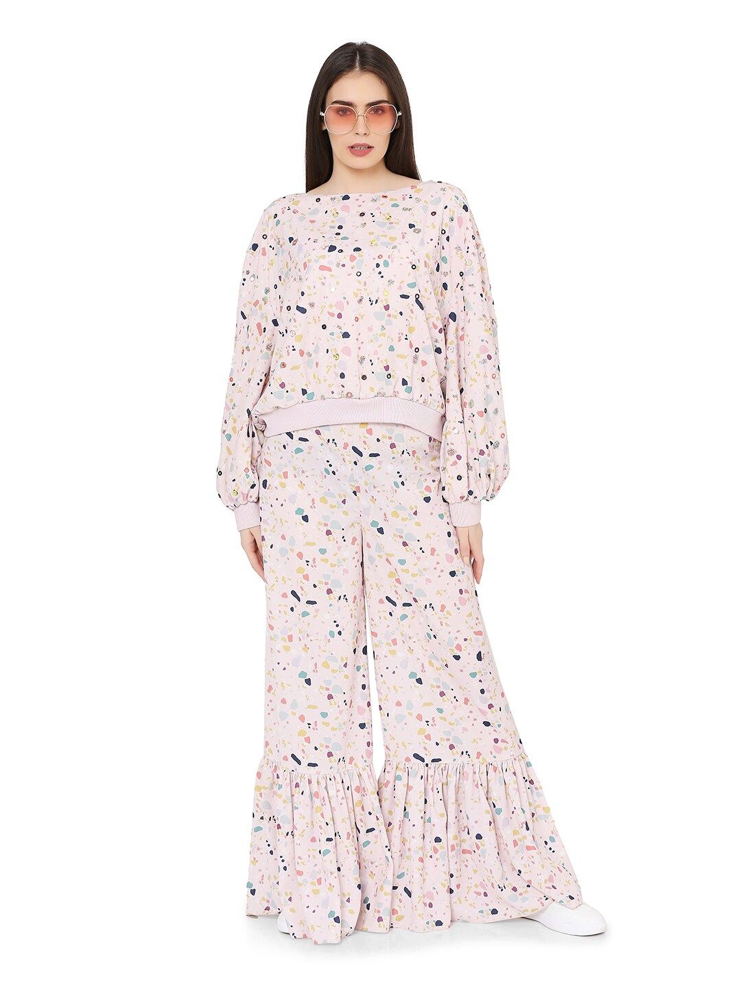 PS PRET BY PAYAL SINGHAL Women Pink & Blue Printed Top with Palazzos Price in India