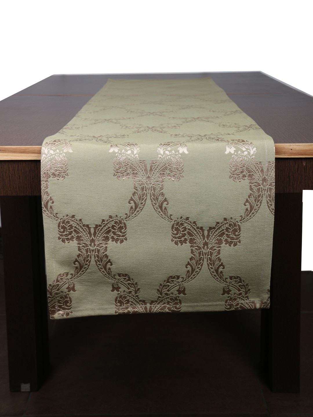 Home Green & Gold-Toned Woven Design Table Runner Price in India