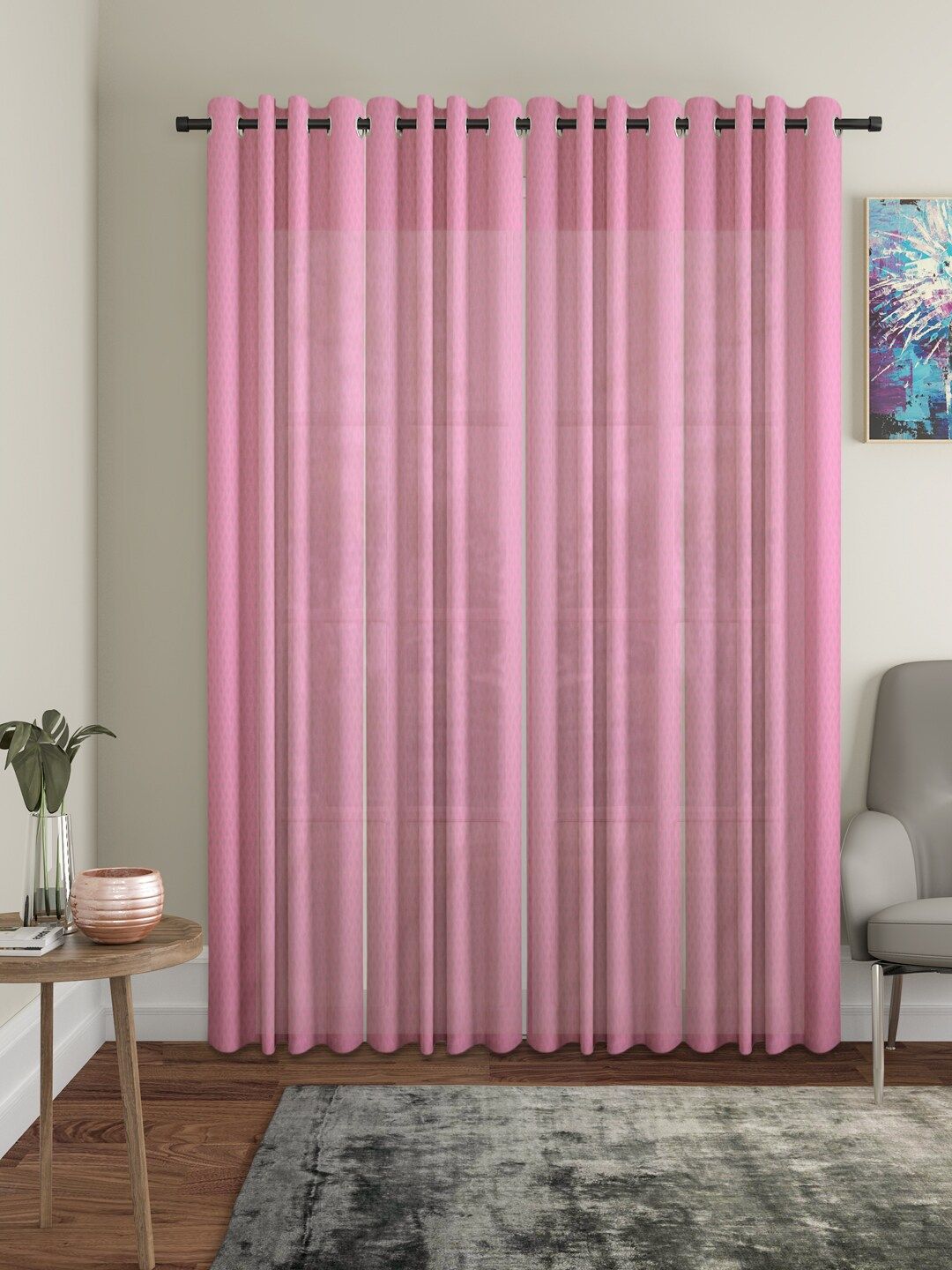 HOSTA HOMES Pink Set of 4 Geometric Door Curtain Price in India
