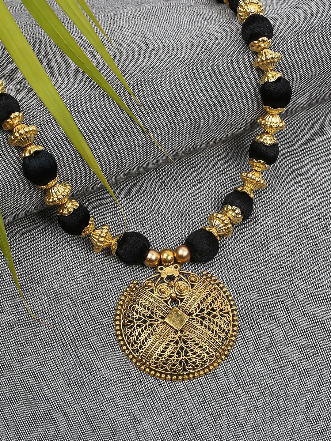 AKSHARA Black & Gold-Toned Brass Gold-Plated Necklace Price in India