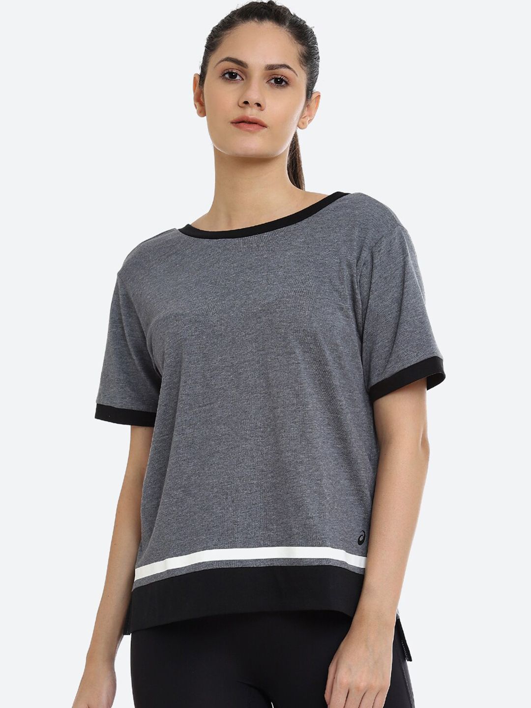 ASICS Women Grey W COLOR BLOCK SS Training T-shirt Price in India