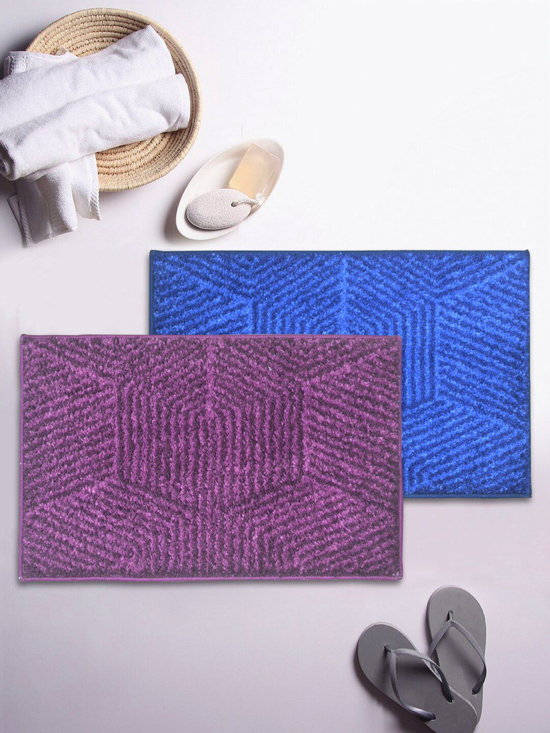 BIANCA Set Of 2 Textured 1850 GSM Microfibre Anti-Skid Bath Rugs Price in India