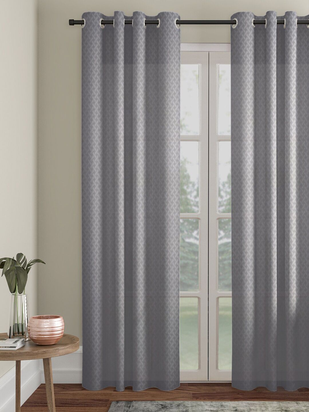 HOSTA HOMES Grey Geometric Door Curtain Price in India