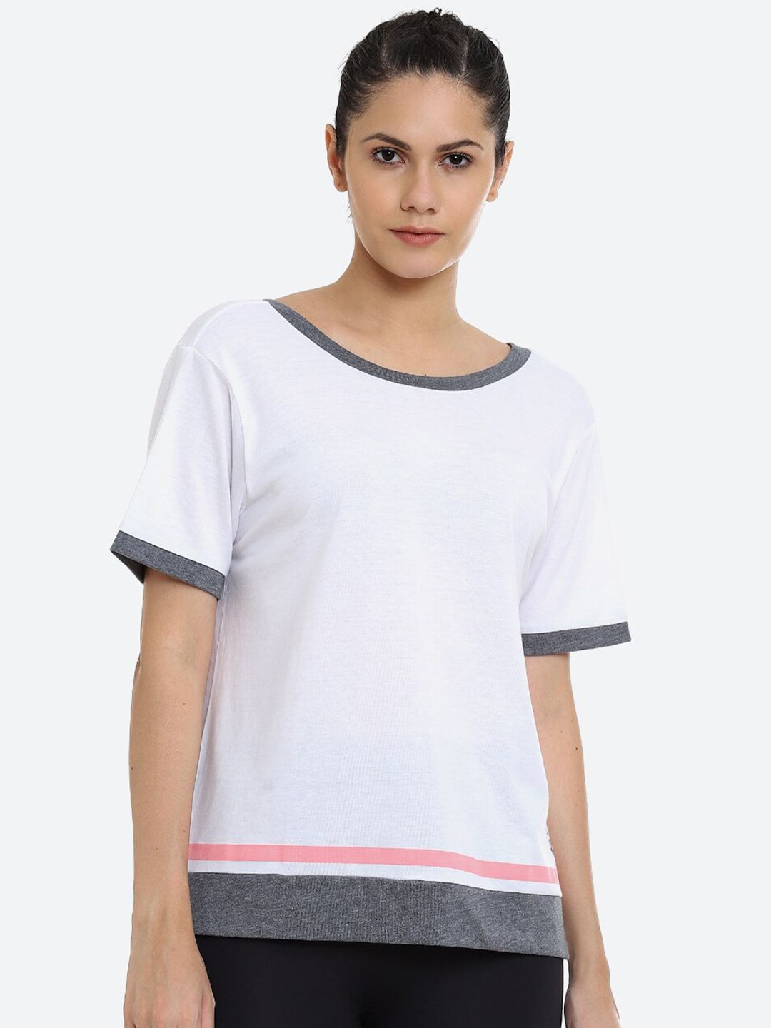 ASICS Women White W COLOR BLOCK SS Training T-shirt Price in India