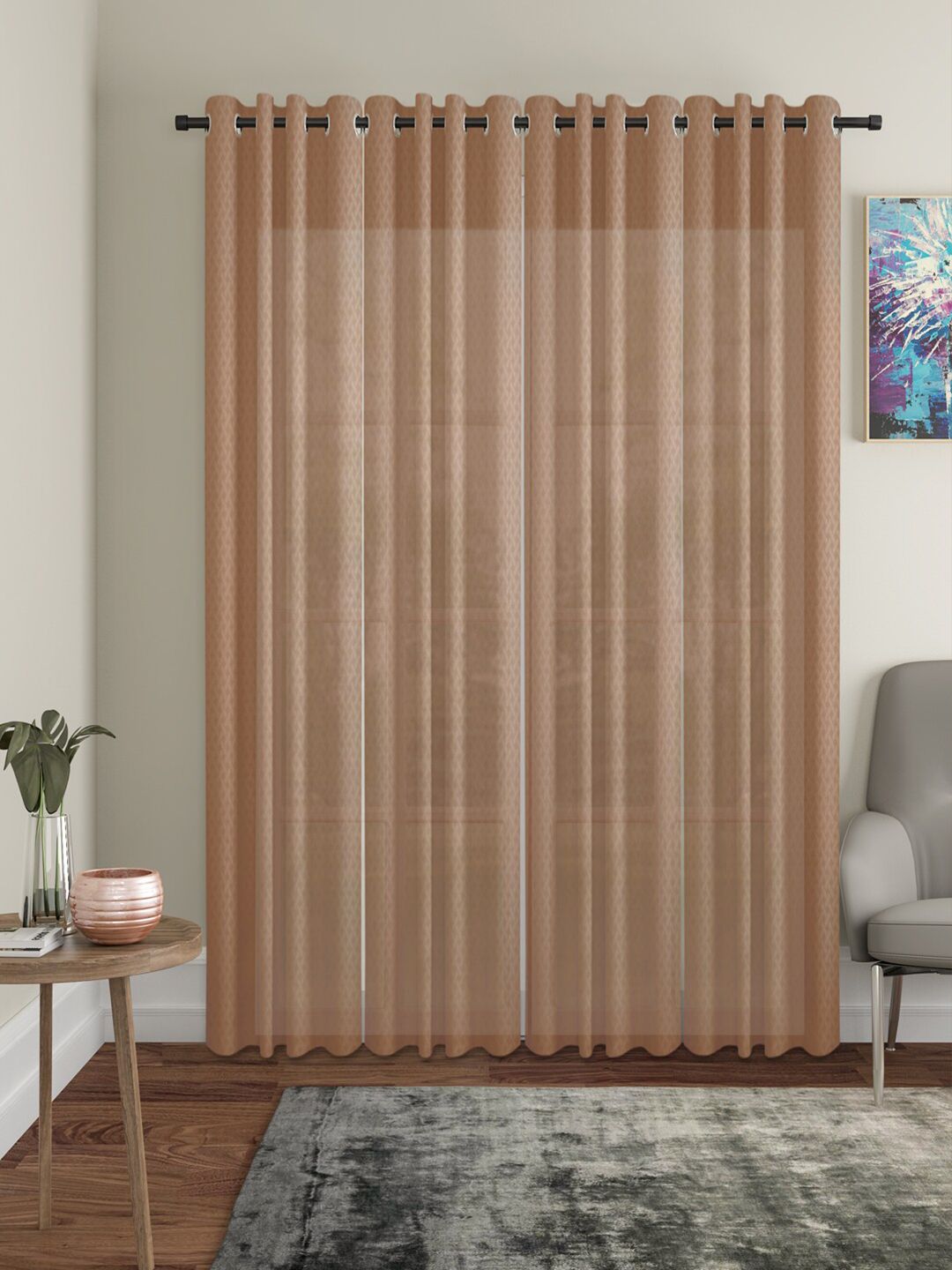 HOSTA HOMES Brown Set of 4 Geometric Door Curtain Price in India