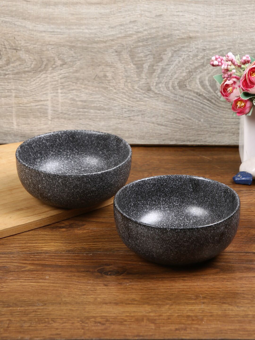 Aapno Rajasthan Grey 2 Pieces Textured Ceramic Glossy Bowls Price in India