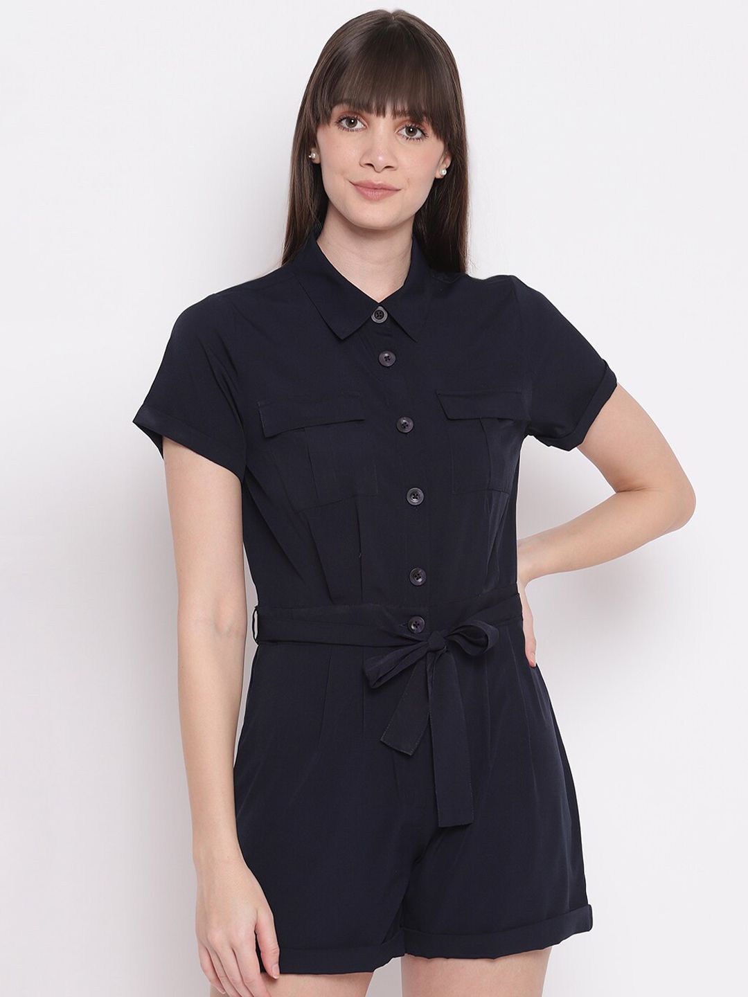 sandy AND ritz Navy Blue Solid Jumpsuit Price in India