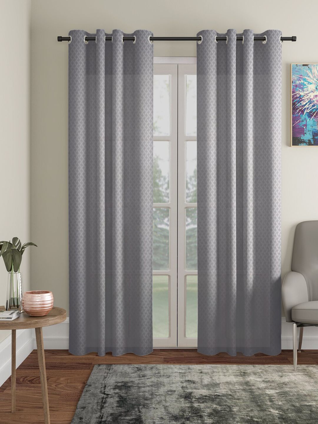 HOSTA HOMES Grey Set of 2 Geometric Door Curtain Price in India