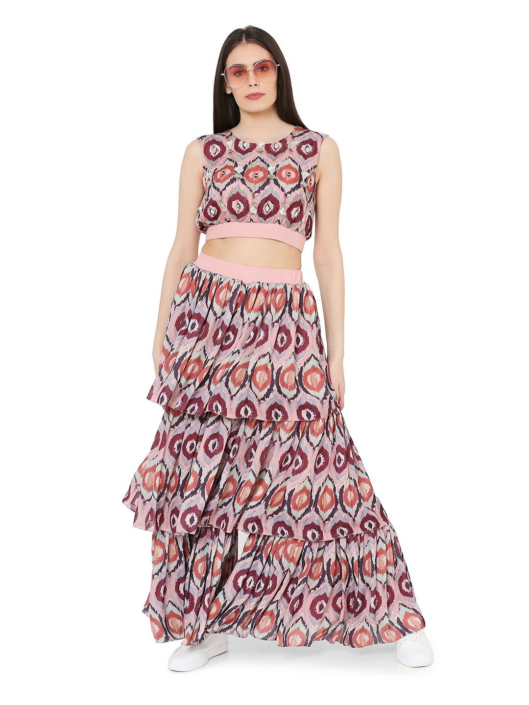 PS PRET BY PAYAL SINGHAL Women Pink & Red Printed Top with Sharara Price in India