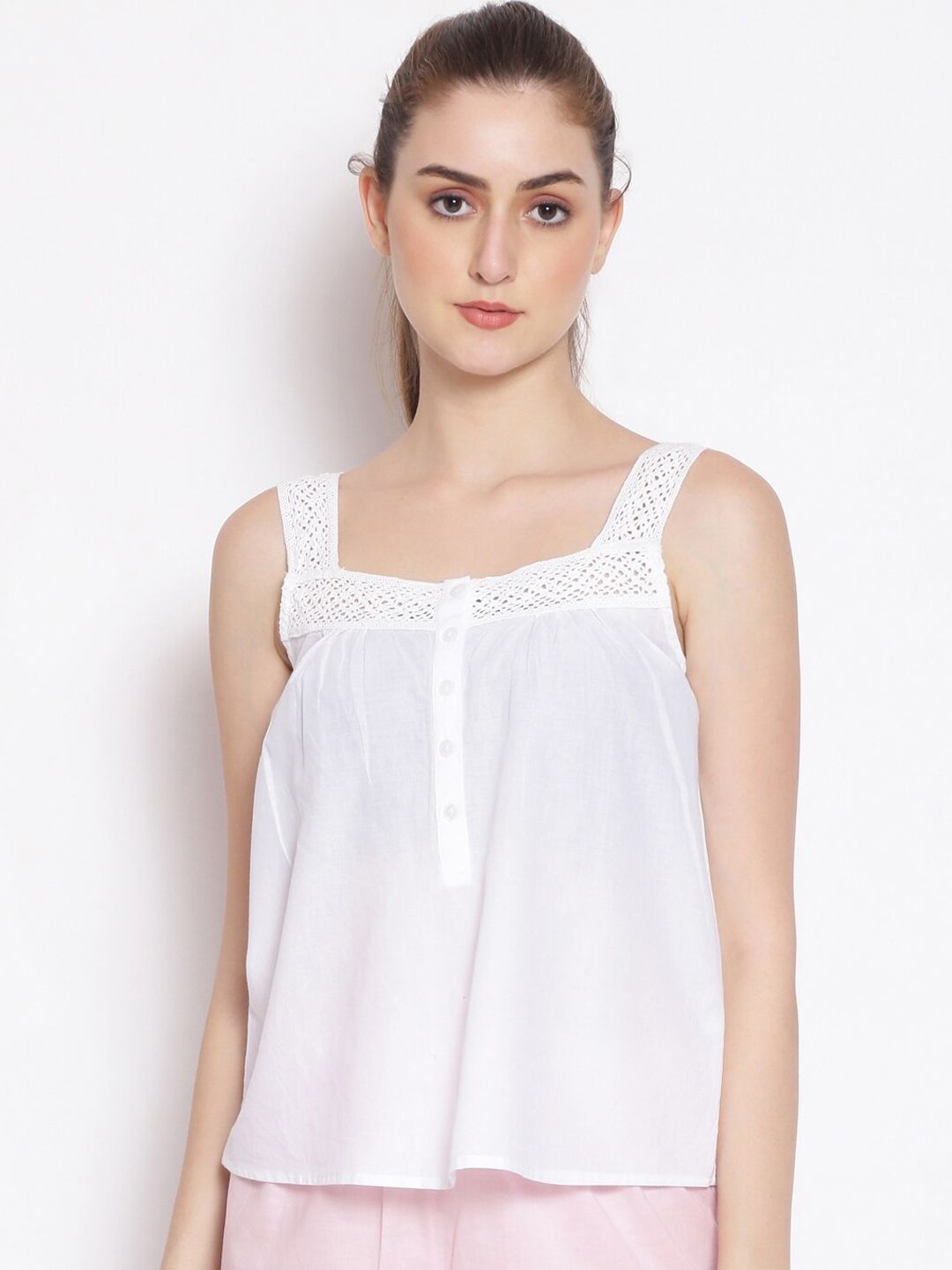 Oxolloxo Women White Solid Cotton Lounge Top Price in India