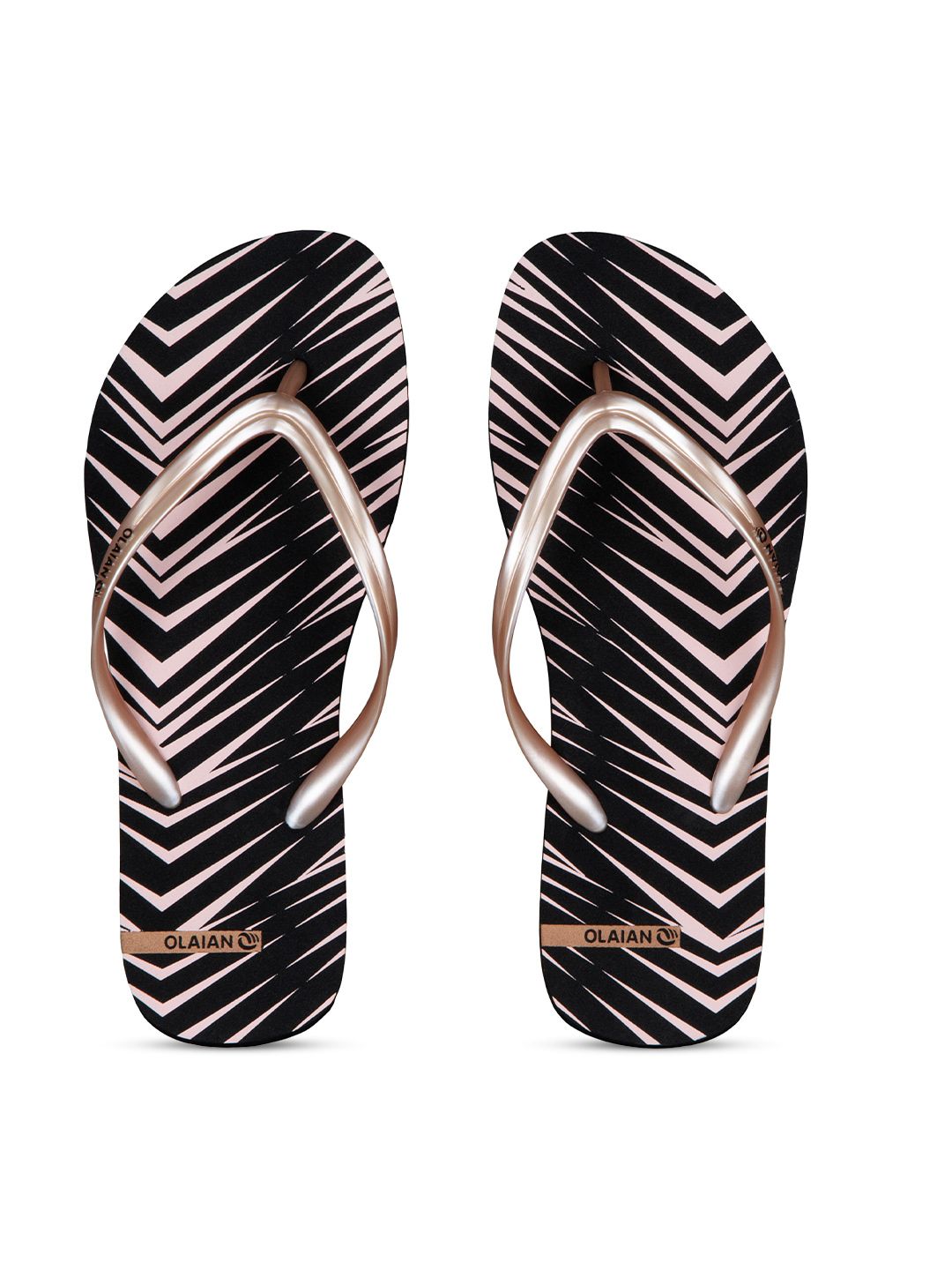 OLAIAN By Decathlon Women Black & Pink Printed Rubber Thong Flip-Flops Price in India