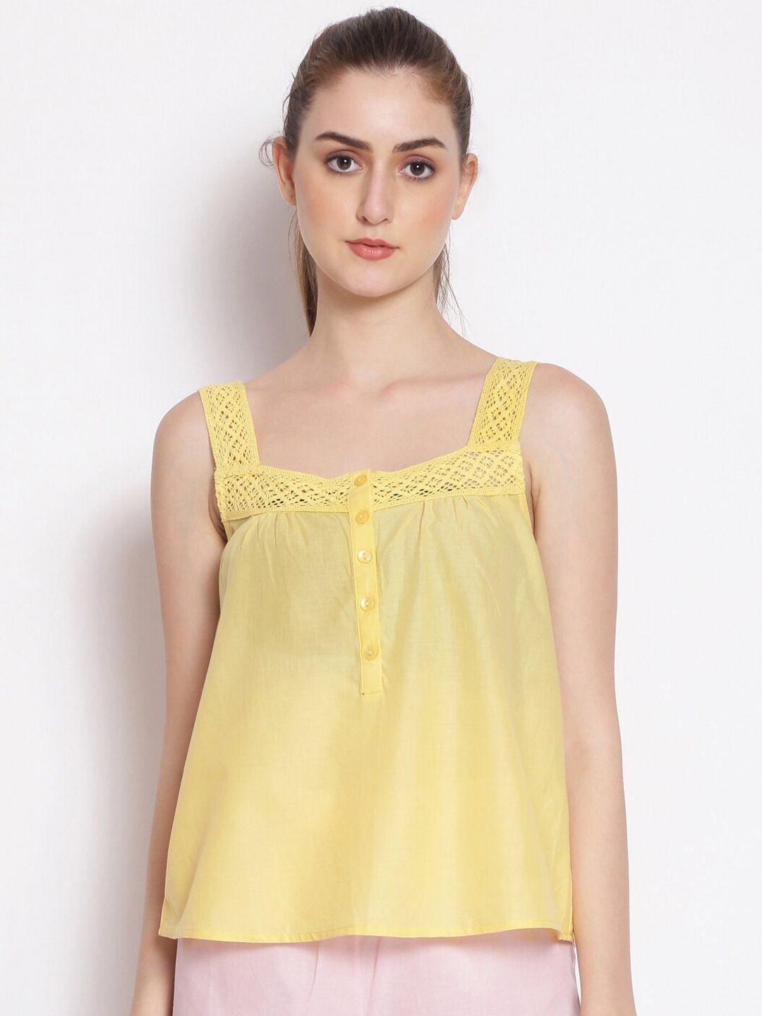 Oxolloxo Yellow Cotton Lounge Top Price in India