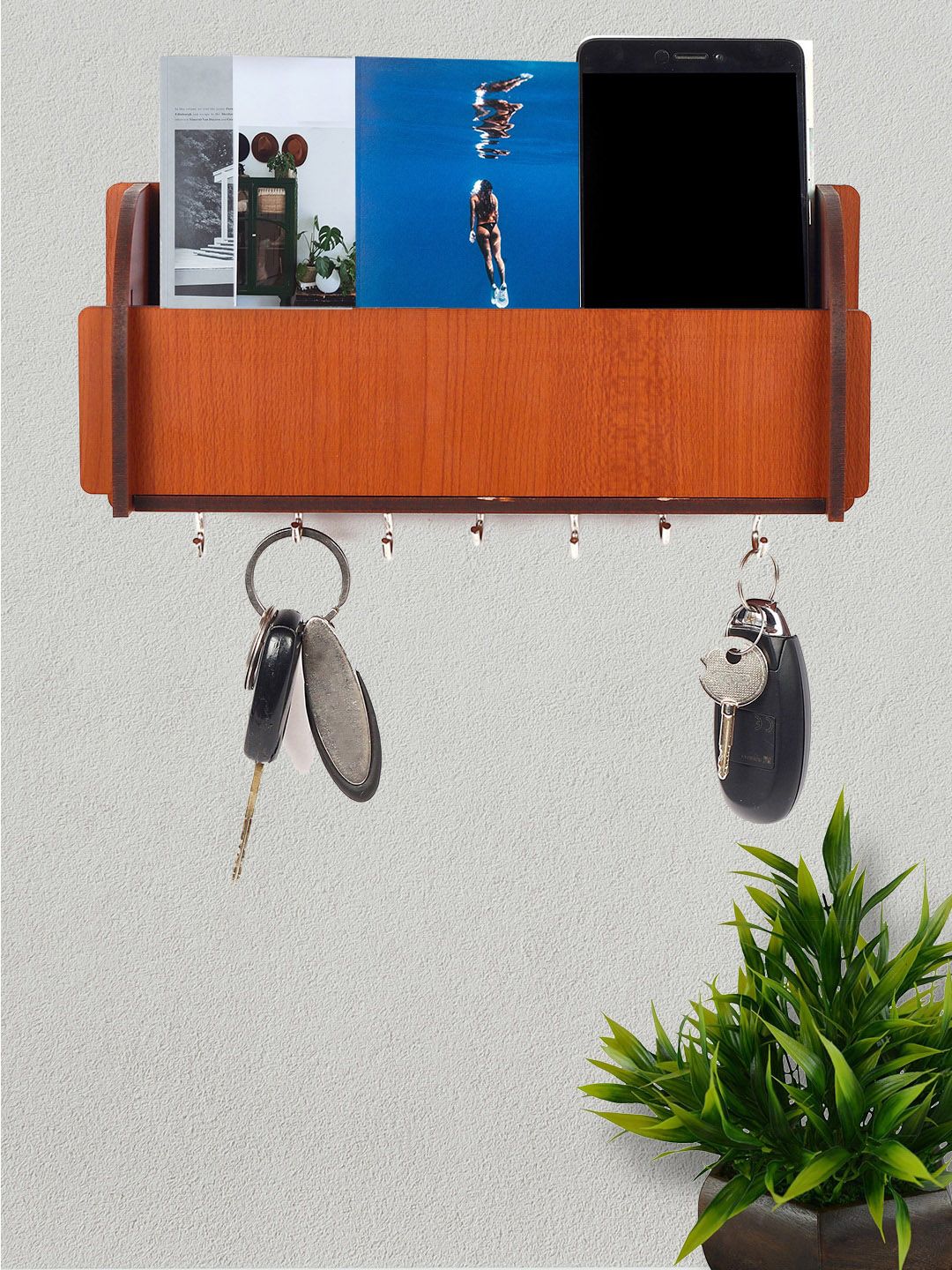 ROMEE Brown Wall Key Holder With Mobile Stand Holder Price in India