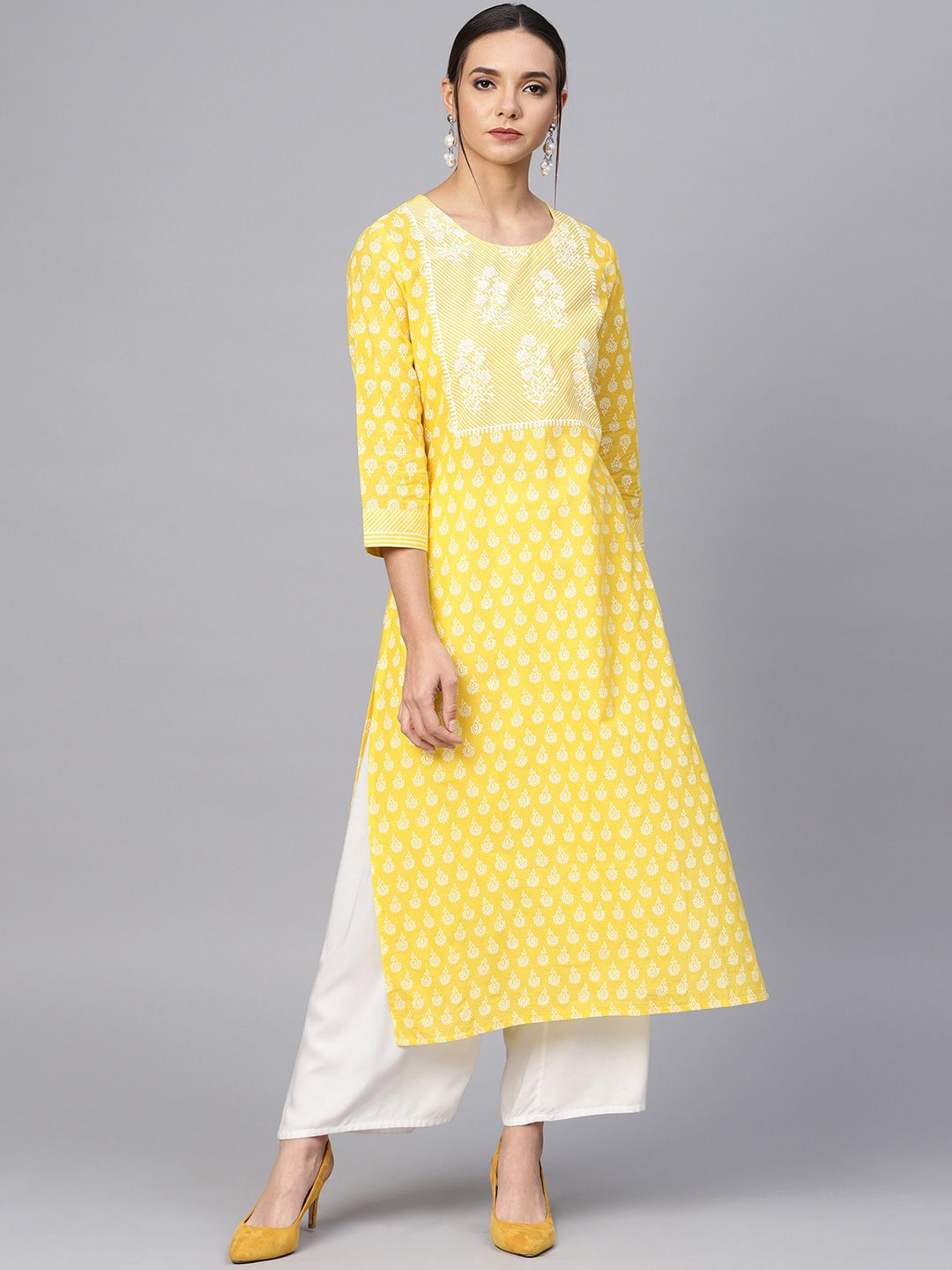 Varanga Women Yellow Ethnic Motifs Printed Cotton Kurta