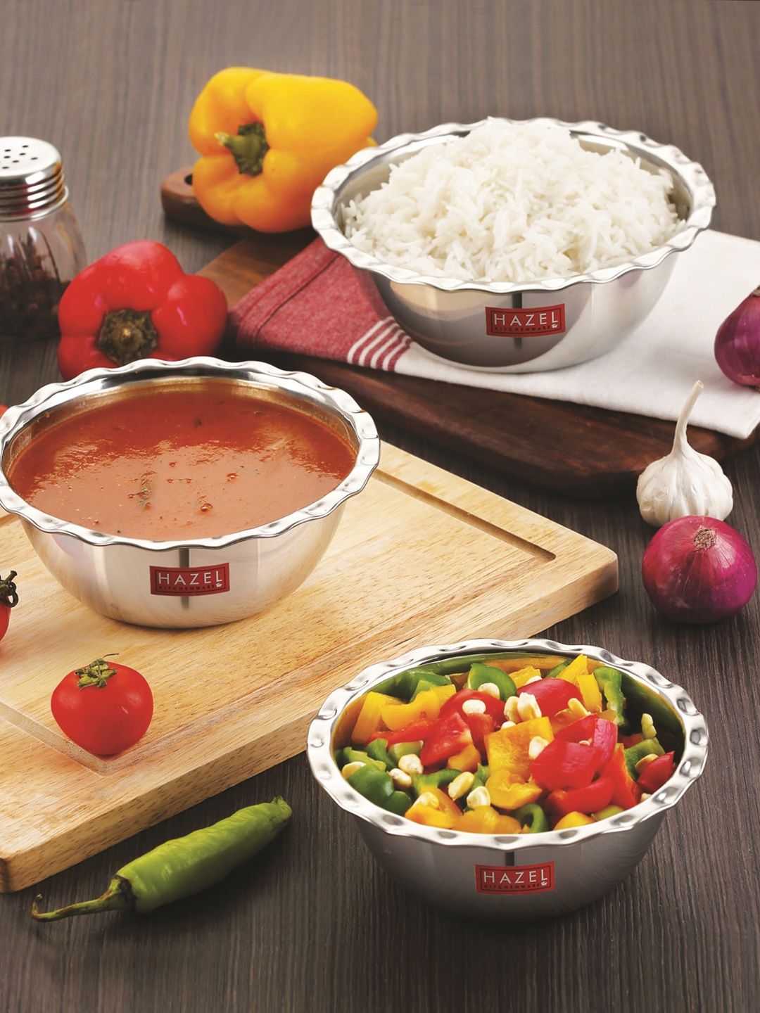 HAZEL Set Of 6 Silver-Toned Solid Stainless Steel Serving Bowls Price in India