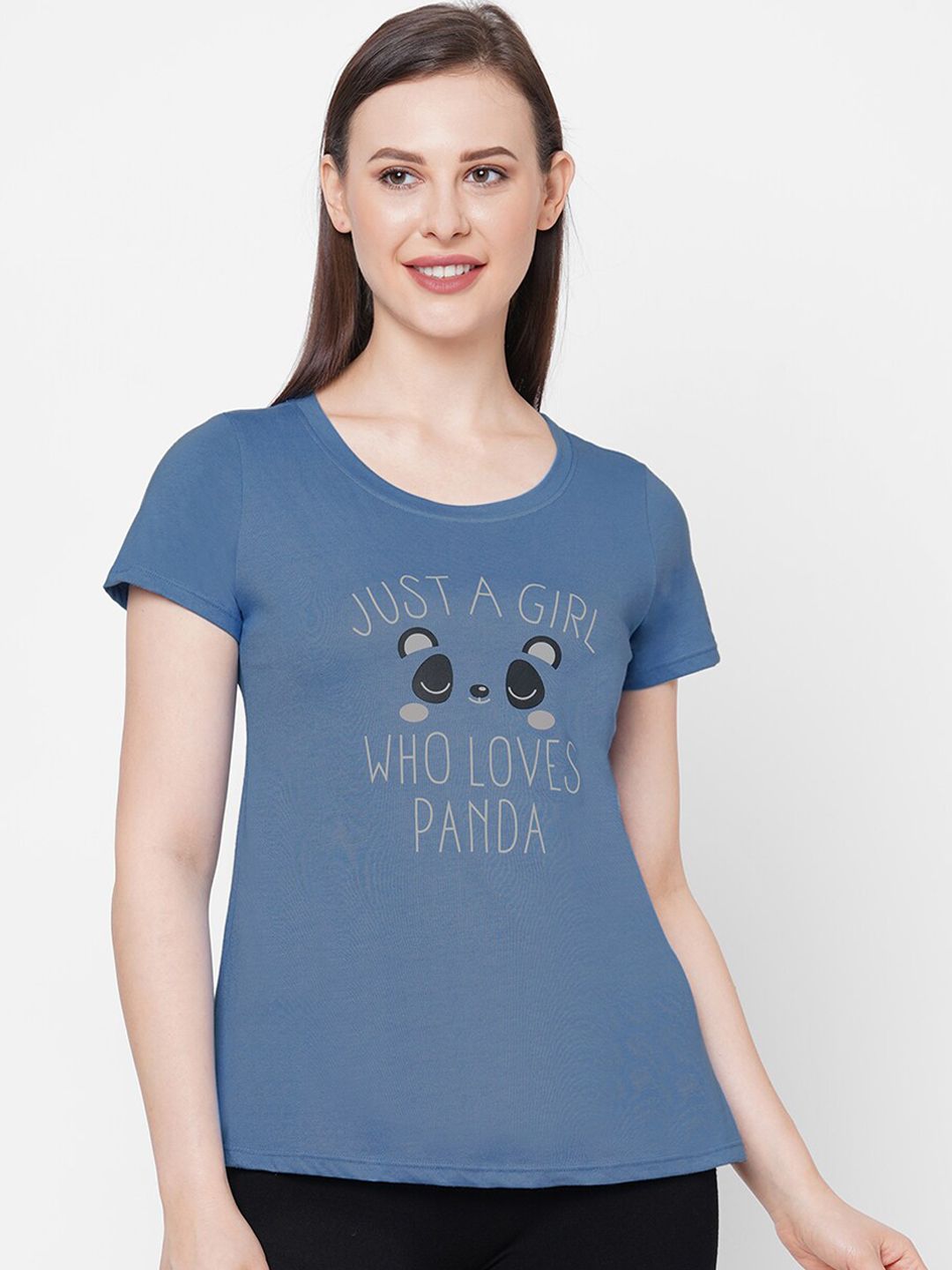 Soie Women Blue Printed Lounge T-shirt Price in India