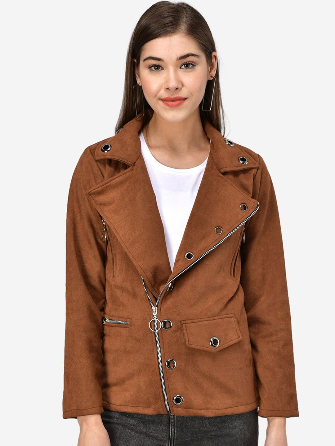 Darzi Women Brown Solid Longline Duster Jacket Price in India