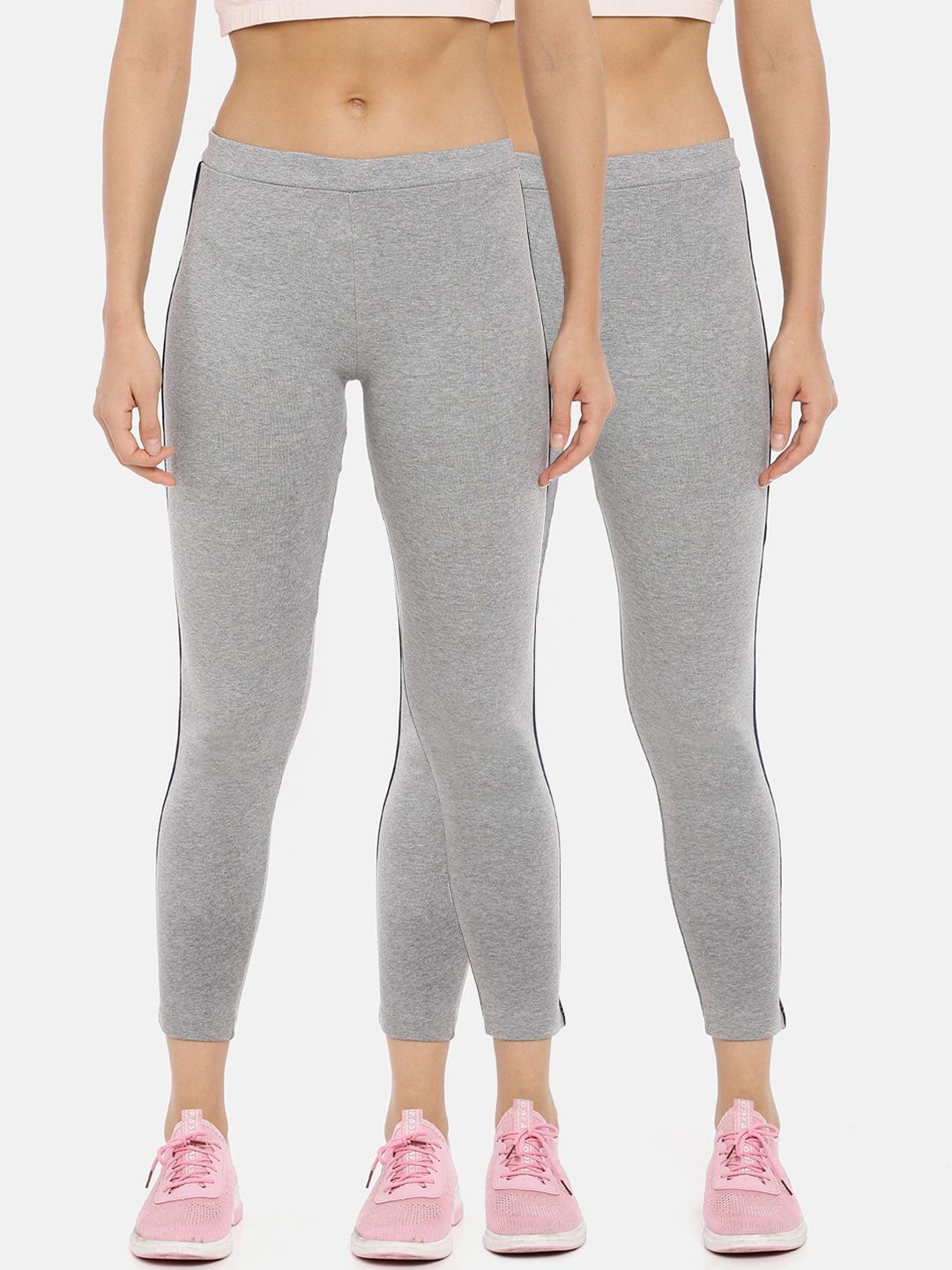 GOLDSTROMS Women Pack Of 2 Grey Solid Ankle-Length Track Pants Price in India