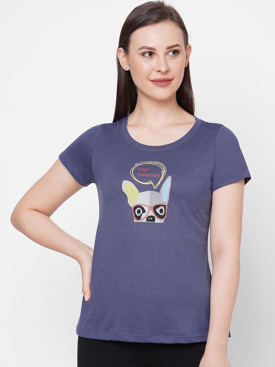 Soie Women Blue Cotton Printed Lounge T-Shirt Price in India