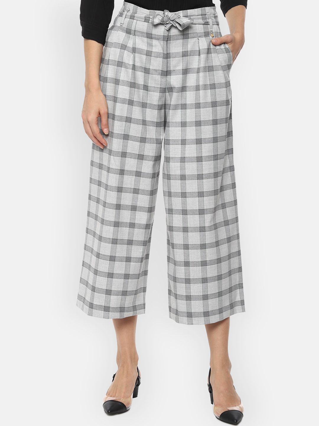 Van Heusen Woman Women Grey Checked Pleated Culottes Trousers Price in India