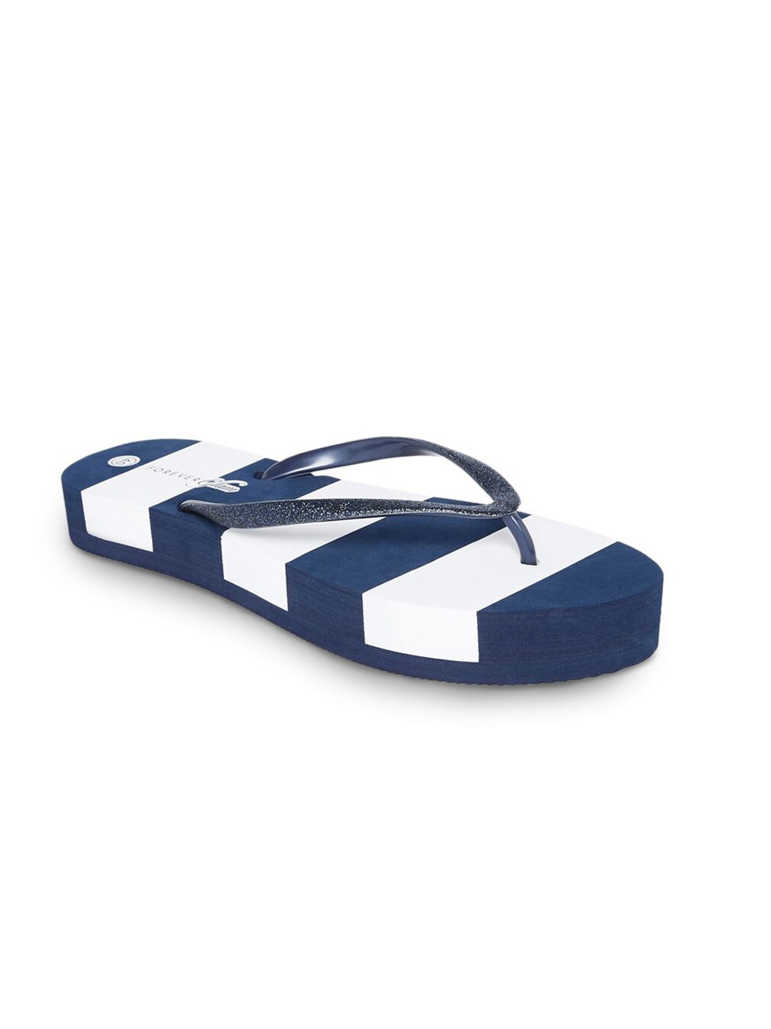 Forever Glam by Pantaloons Women Navy Blue & White Striped Thong Flip-Flops Price in India