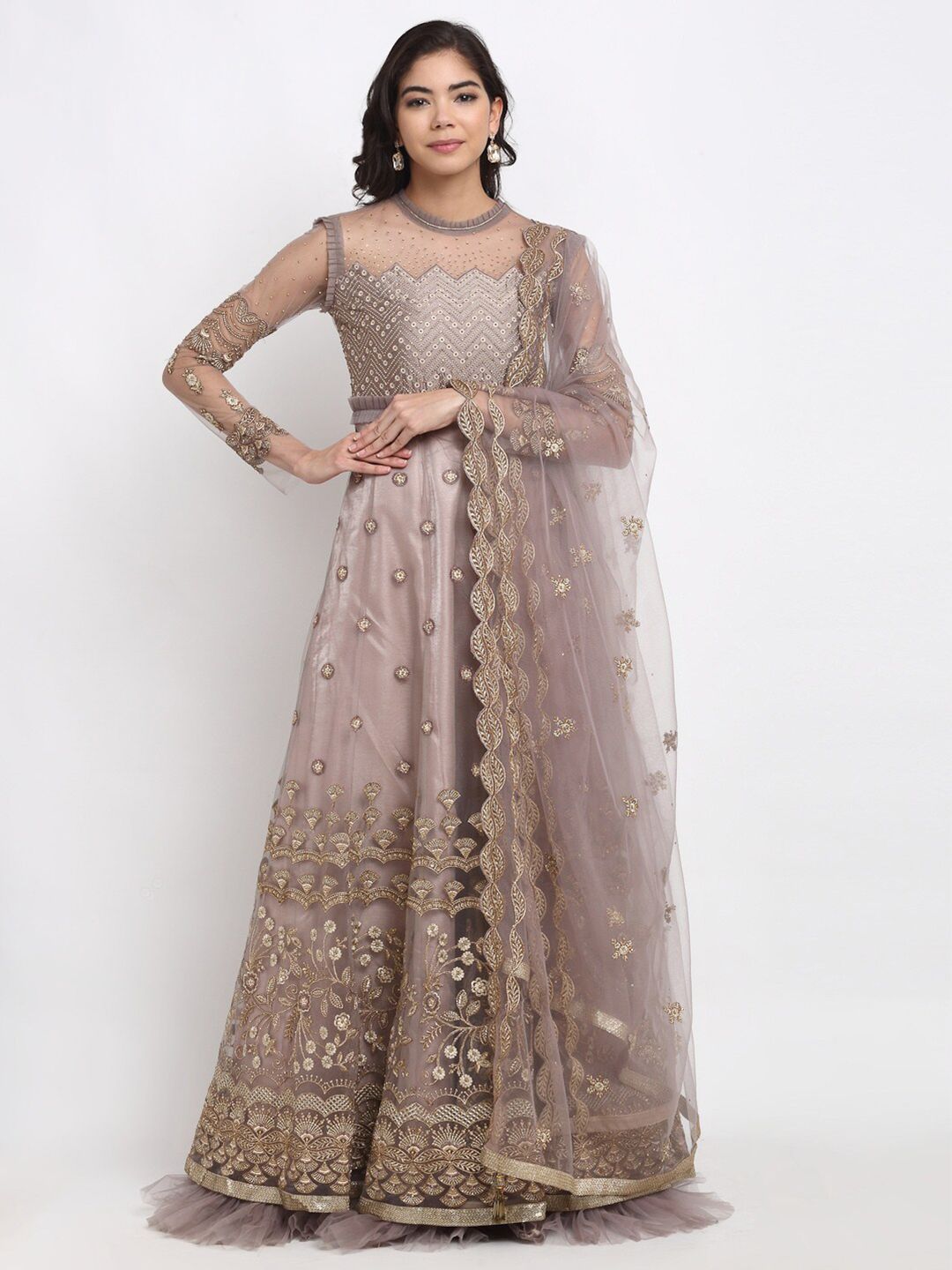 Stylee LIFESTYLE Dusty Pink & Gold-Toned Embroidered Semi-Stitched Dress Material Price in India