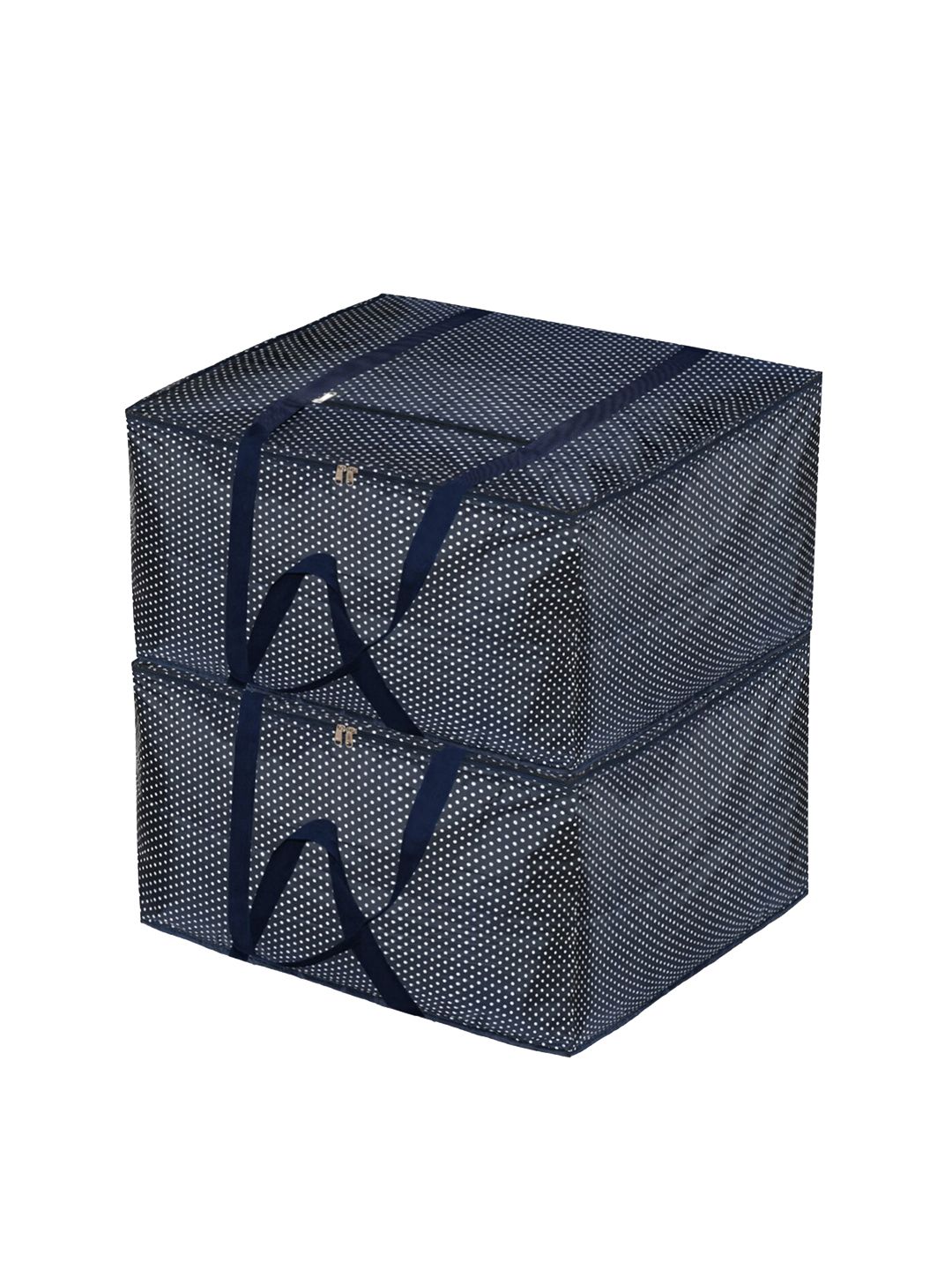 Kuber Industries Set Of 2 Blue & White Polka Dot Printed Foldable Underbed Large Storage Bags Price in India