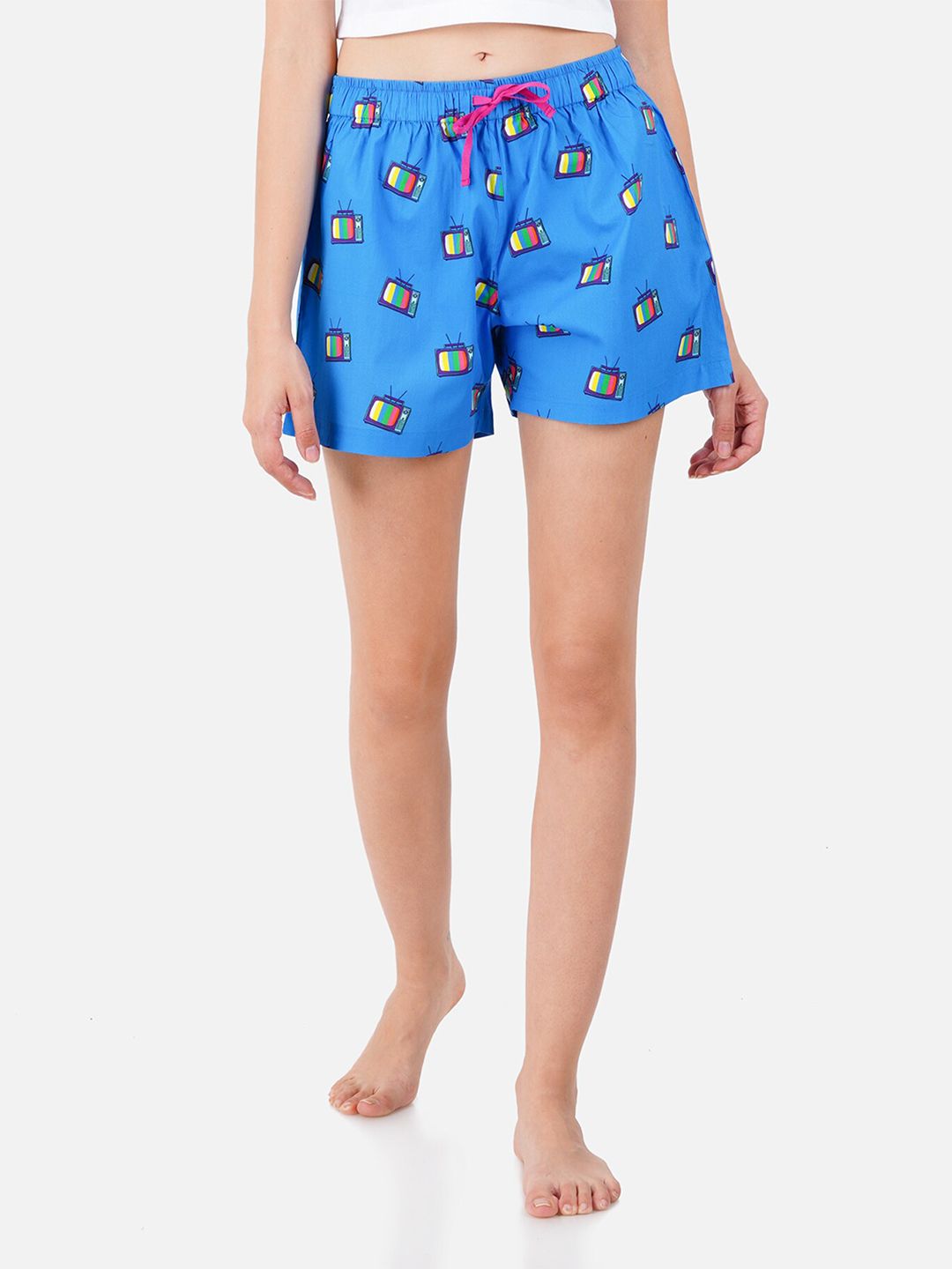 Smugglerz Women Blue & Pink Printed Lounge Shorts Price in India