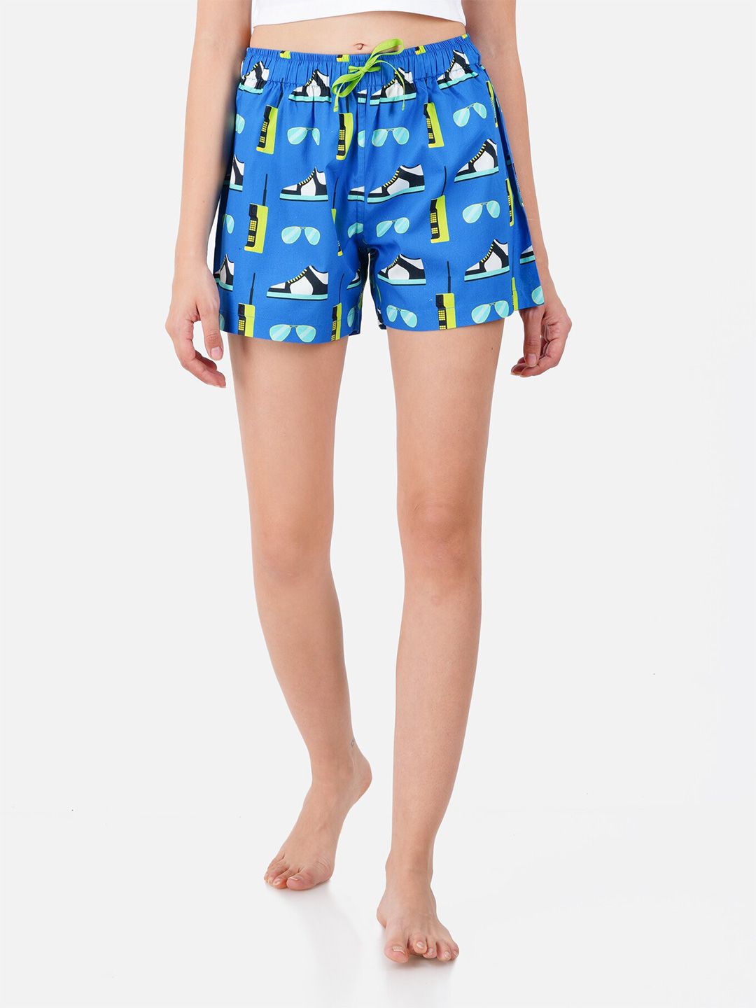 Smugglerz Women Blue Printed Lounge Shorts Price in India