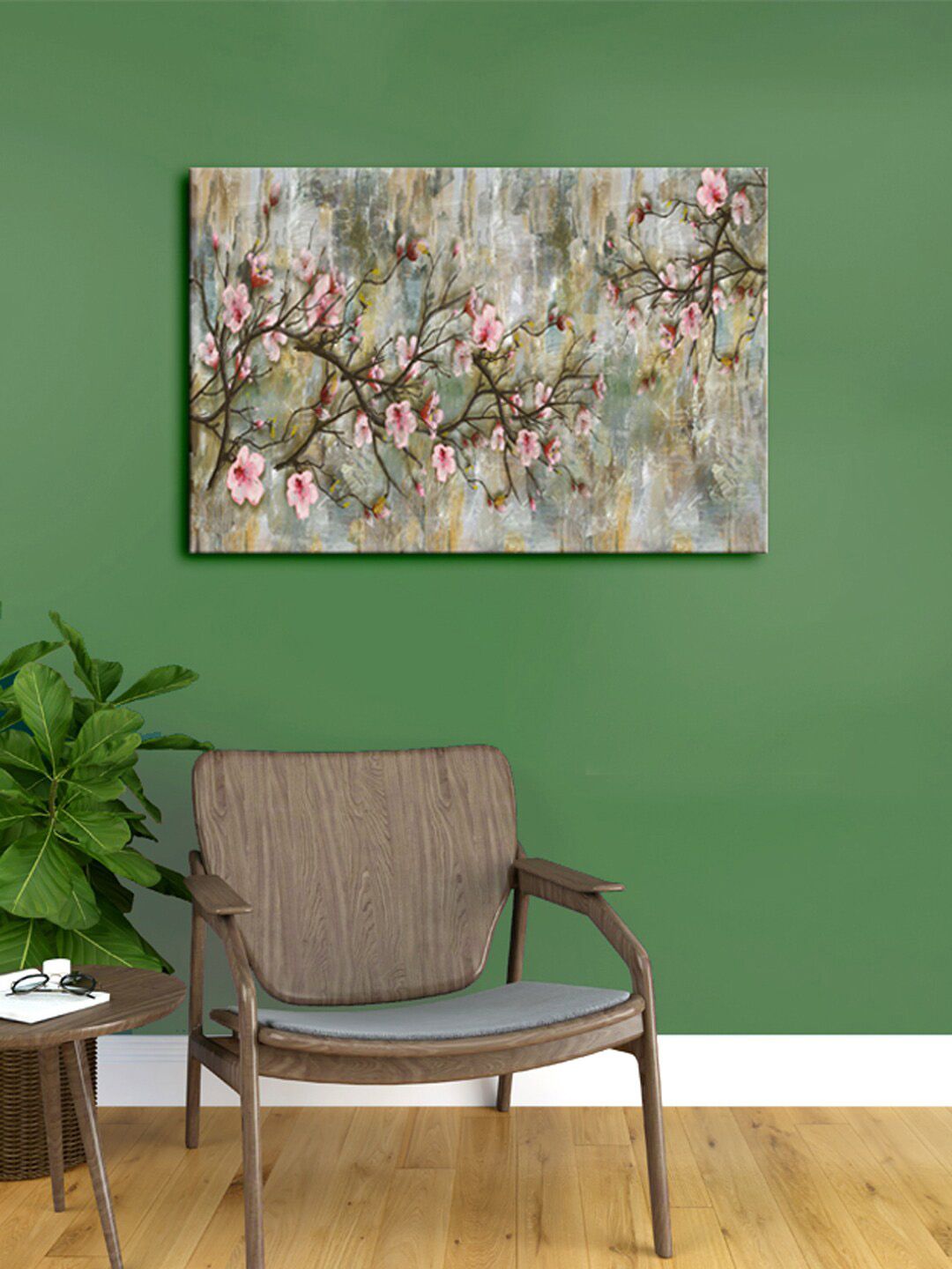 999Store Grey & Green Flowers & Tree Morden Art Framed Canvas Wall Painting Price in India