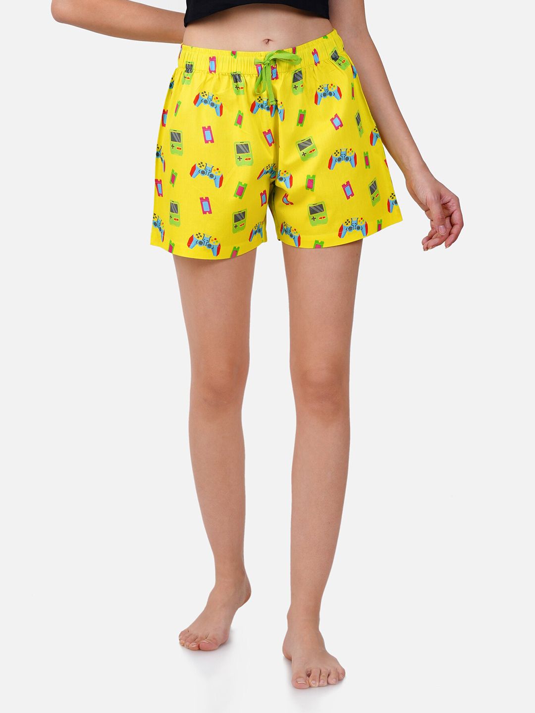 Smugglerz Women Yellow & Pink Printed Lounge Shorts Price in India