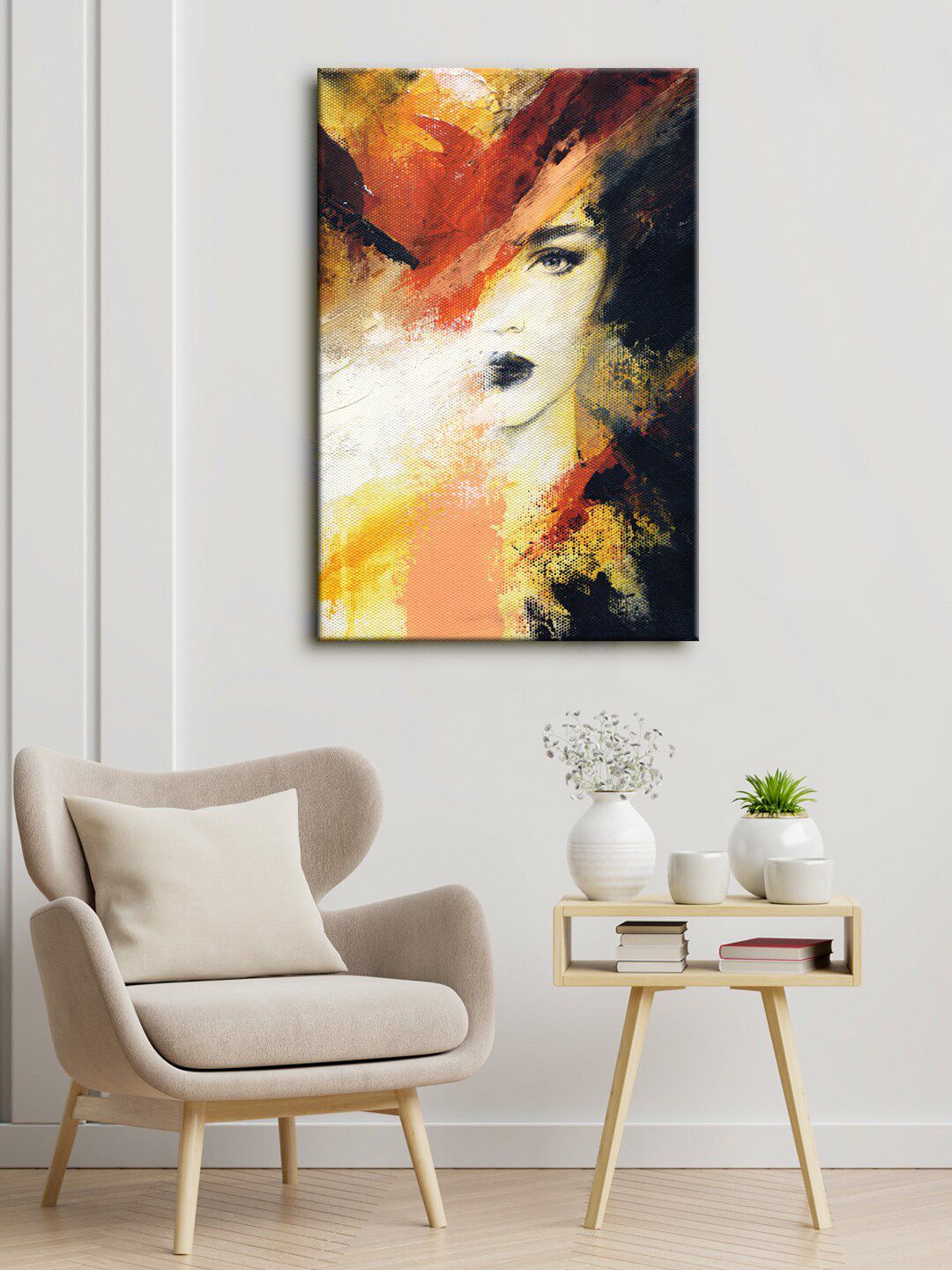 999Store Brown & Black Abstract Lady Canvas Painting Framed Wall Art Price in India