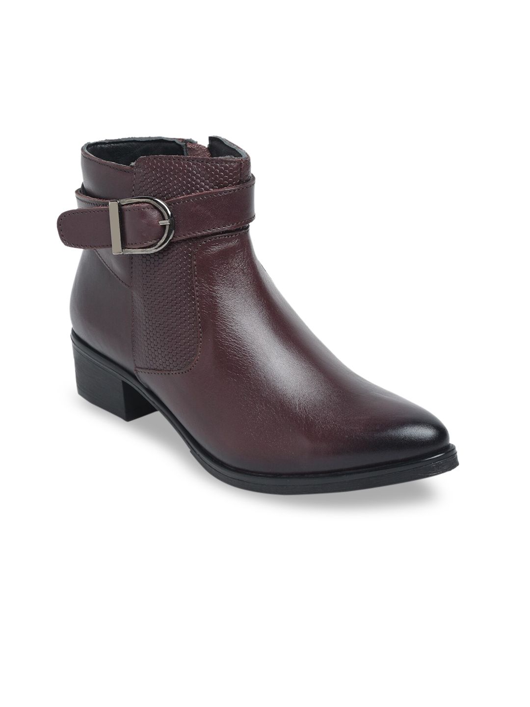 Teakwood Leathers Women Burgundy Leather Flat Boots Price in India