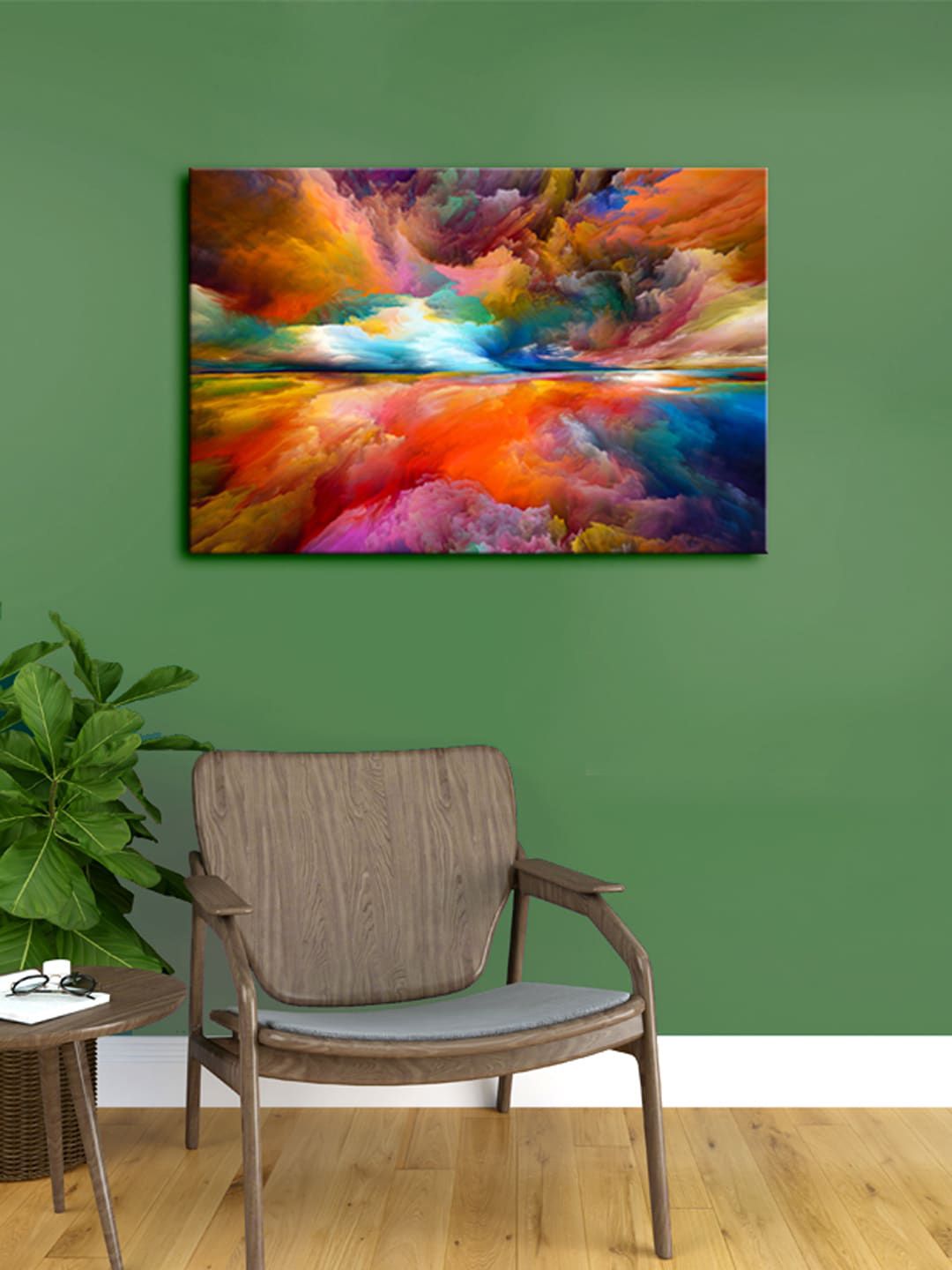 999Store Orange & Blue Abstract Sky Art Framed Canvas Painting Wall Art Price in India