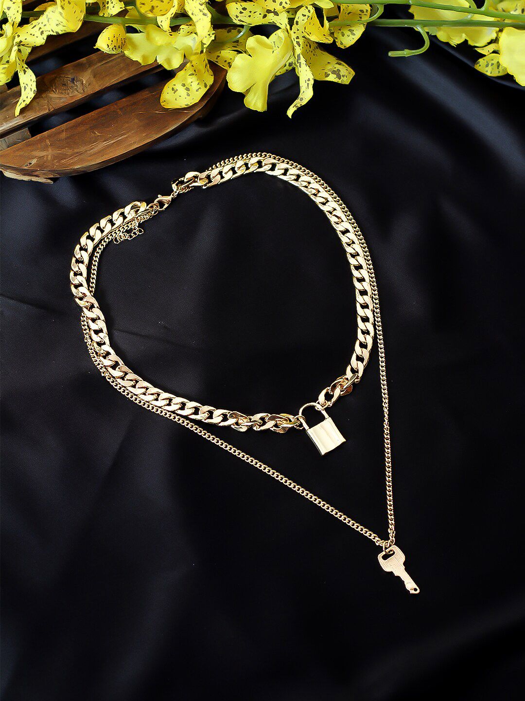 Bellofox Gold-Plated Lock & Key Layered Necklace Price in India