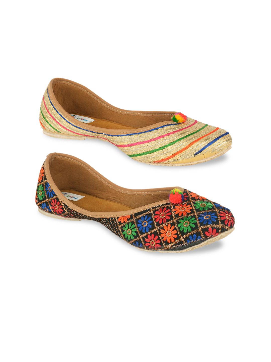 DESI COLOUR Women Multi Striped Ballerinas Flats