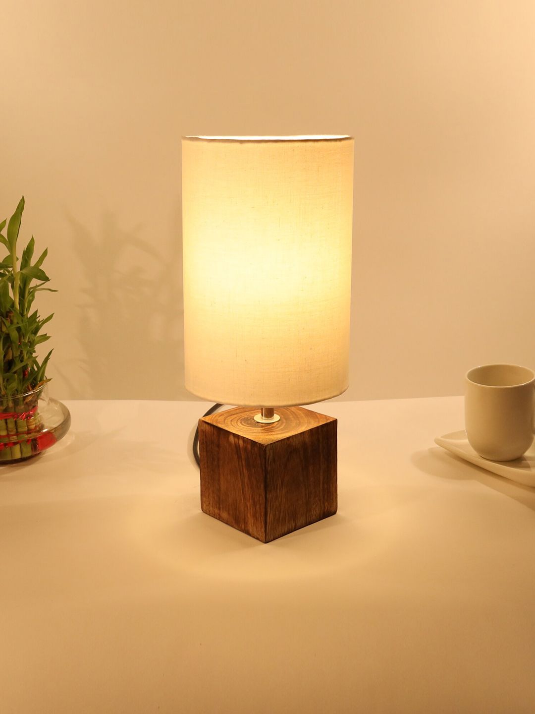 Homesake White Contemporary Handcrafted Column Smart Table Lamp with Shade Price in India