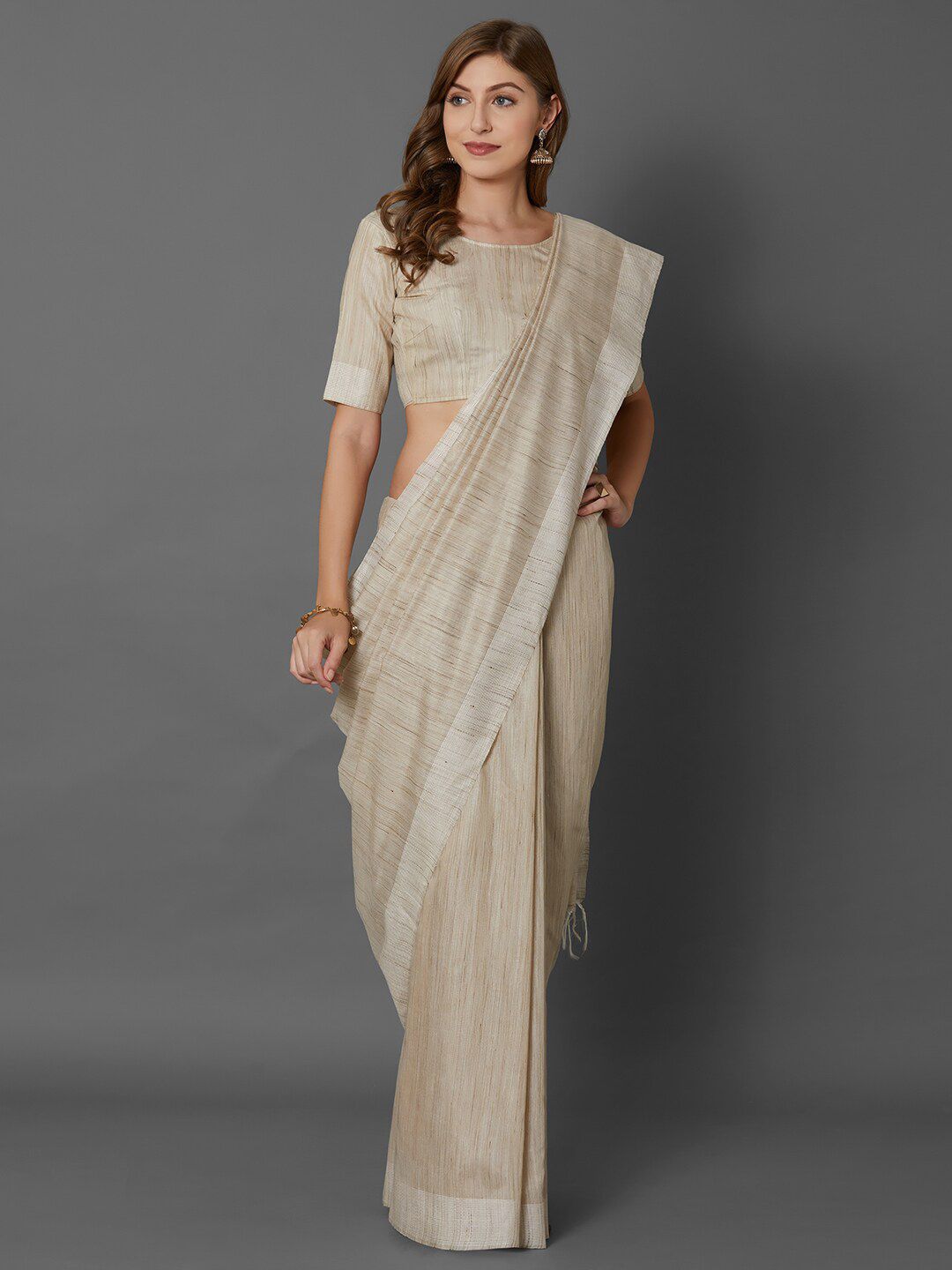 Mitera Beige Art Silk Saree Price in India