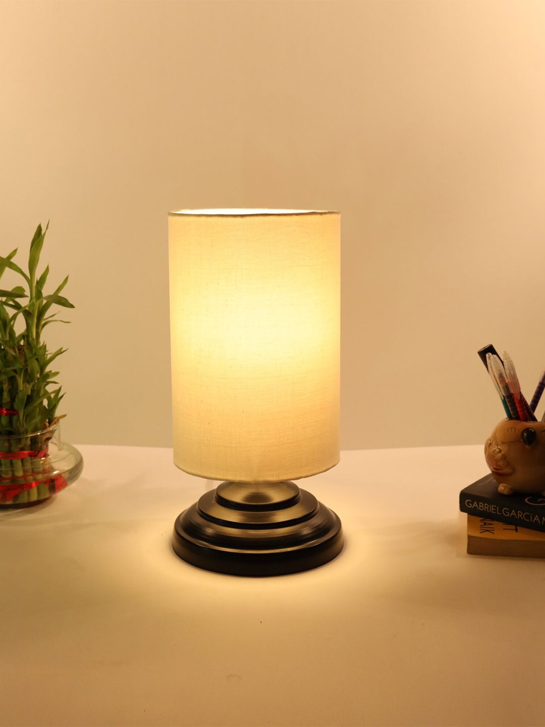 Homesake White Contemporary Handcrafted Column Smart Table Lamp with Shade Price in India