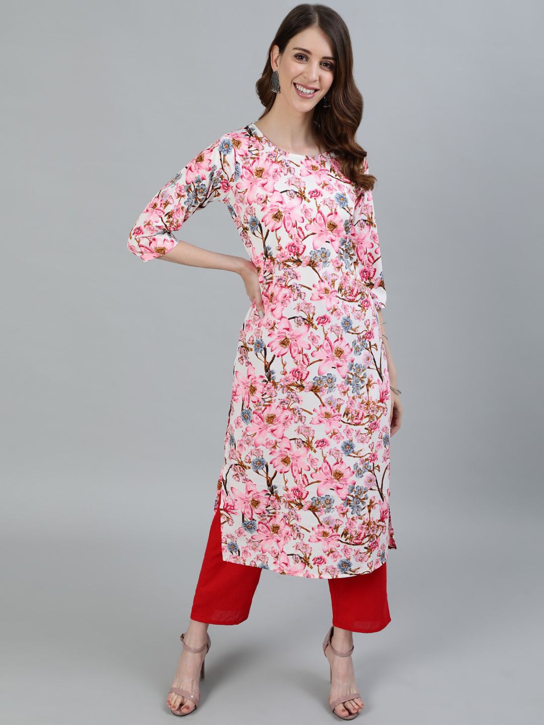 AASI - HOUSE OF NAYO Women Multi Floral Printed Crepe Kurta Price in India