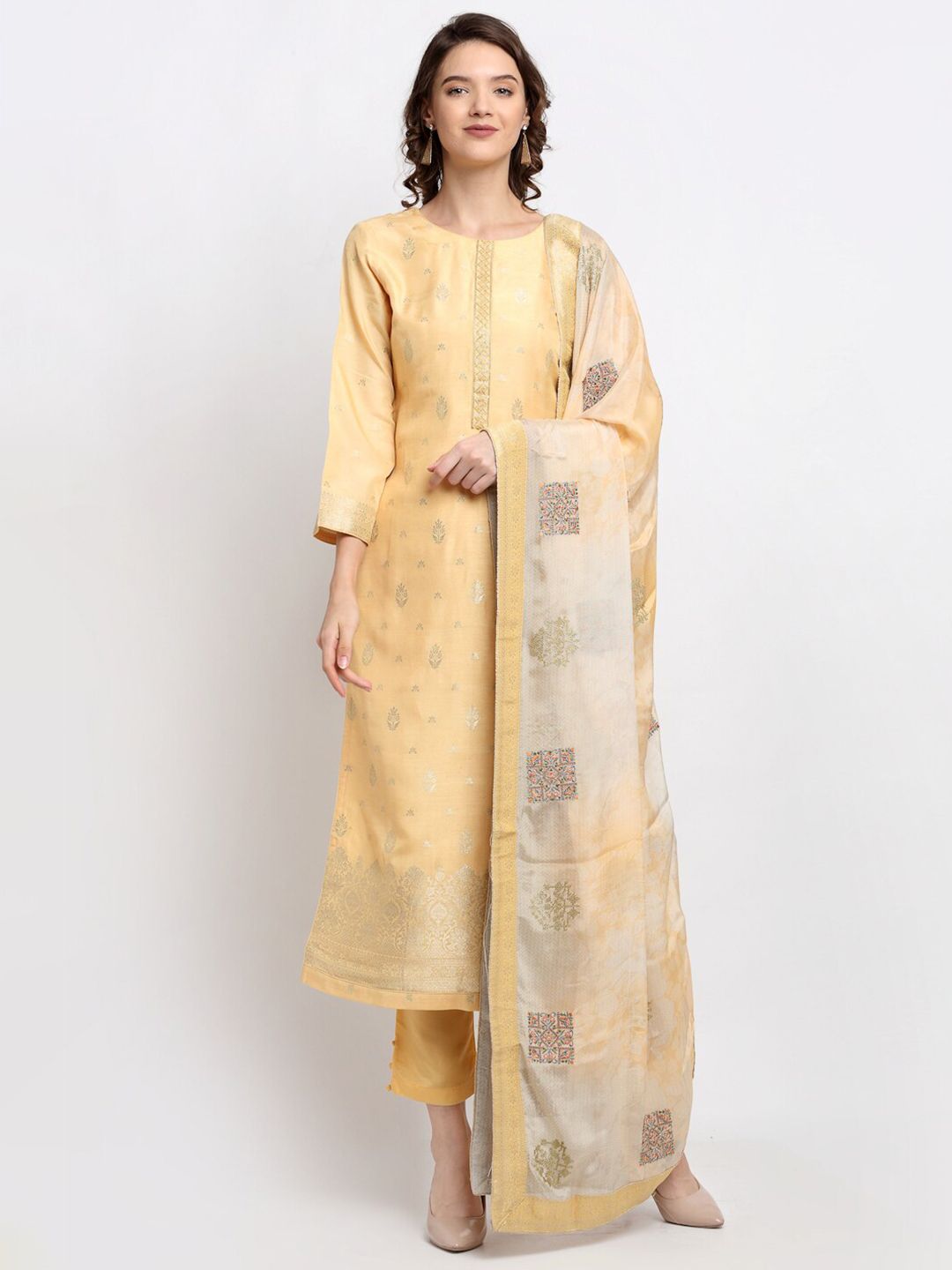 Stylee LIFESTYLE Yellow & Blue Unstitched Dress Material Price in India