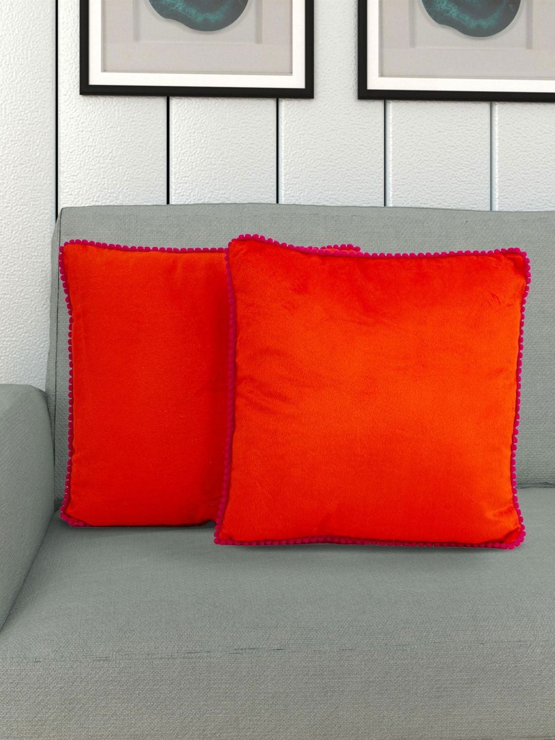 Home Centre Set of 2 Orange Solid Square Floor Cushions Price in India