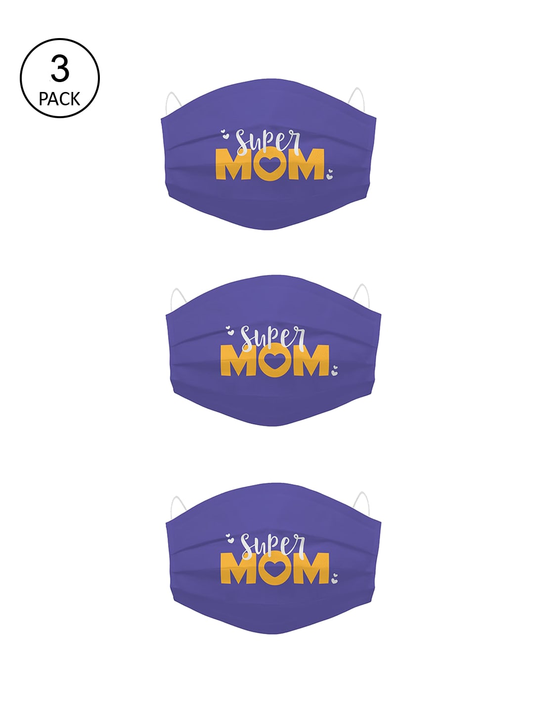 Bigsmall Unisex Pack of 3 Super Mom Printed 4-Ply Cotton Cloth Masks With Filter Price in India