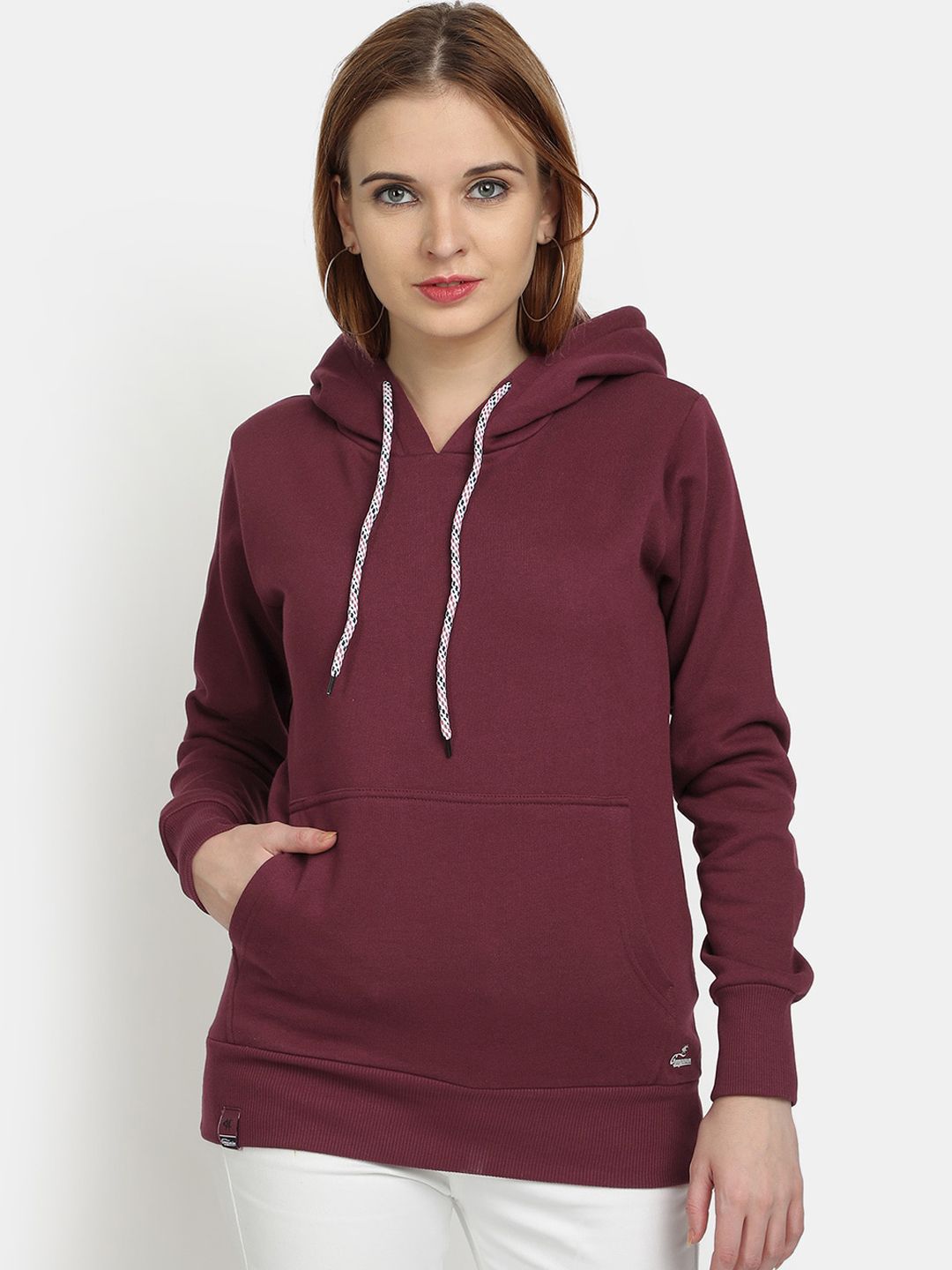 PICOT Women Burgundy Hooded Sweatshirt Price in India