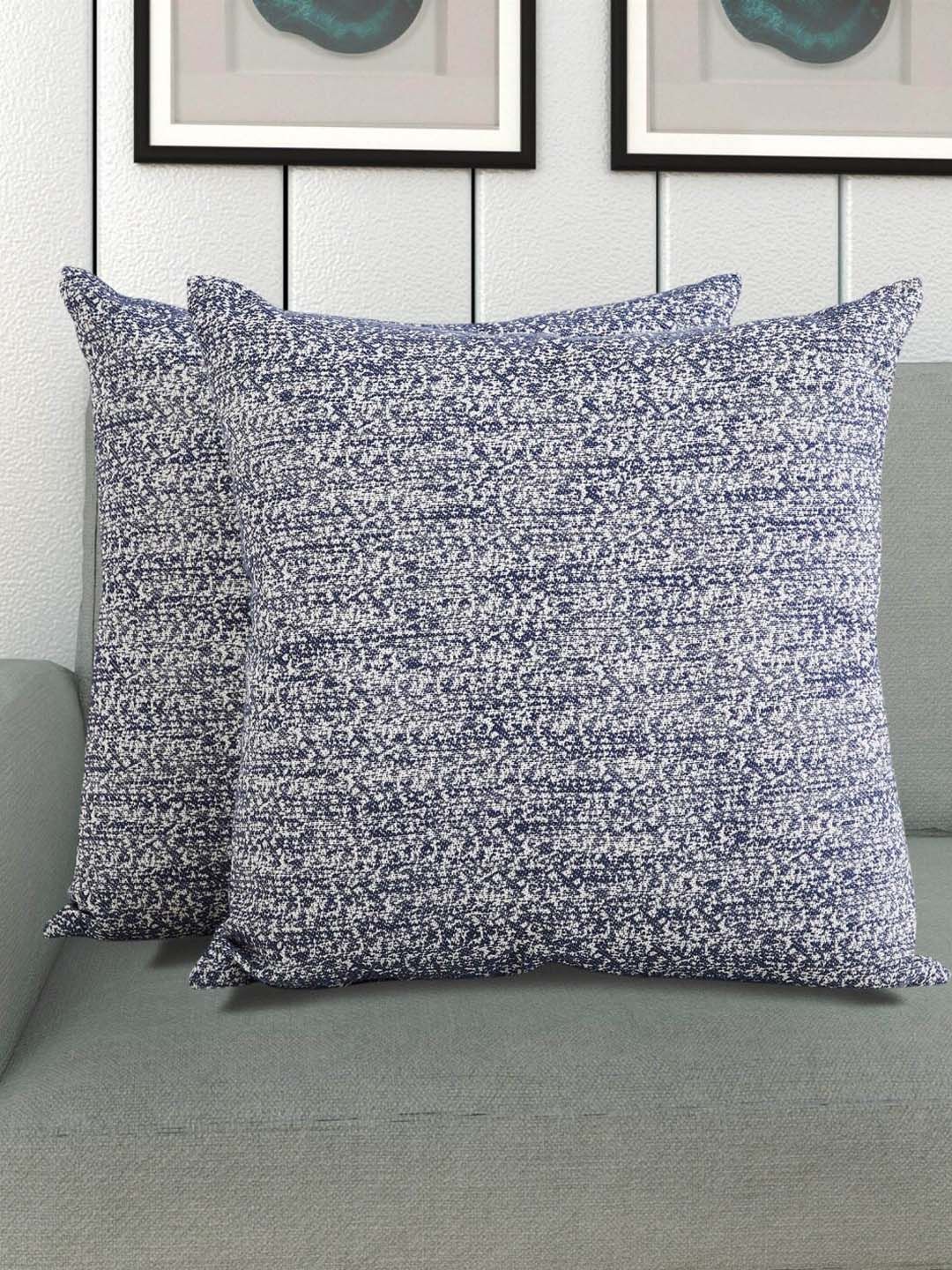 Home Centre Set Of 2 Blue & White Slub Yarn-Dyed Textured Cotton Filled Cushions Price in India