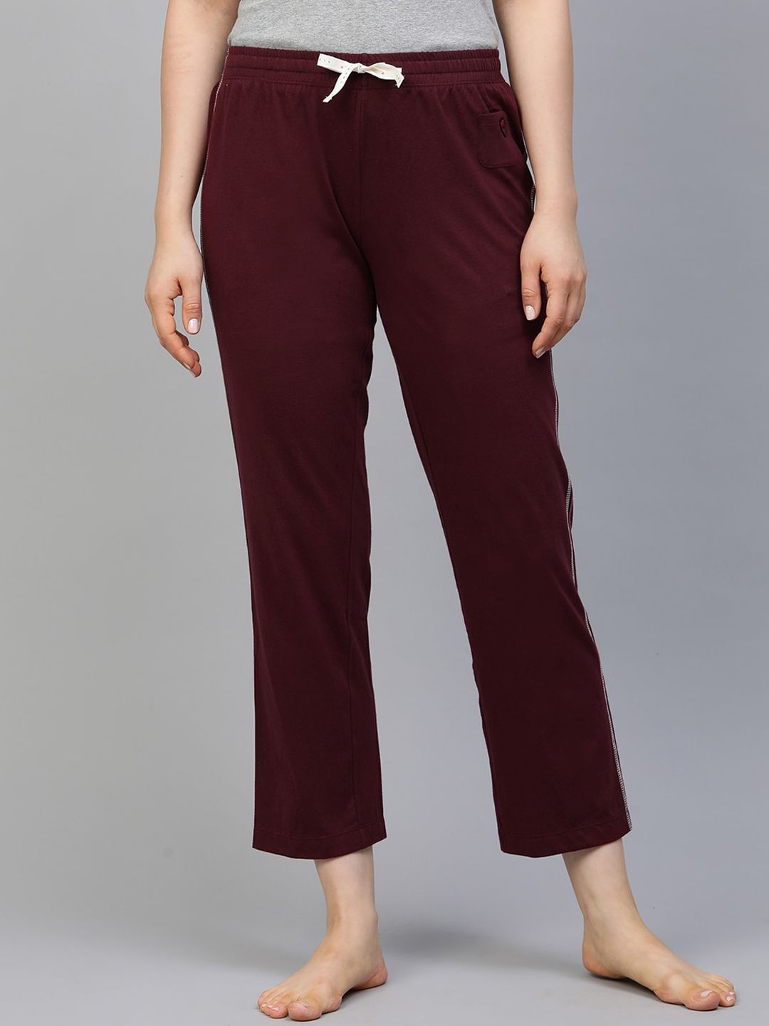 Chemistry Women Burgundy Solid Lounge Pants Price in India