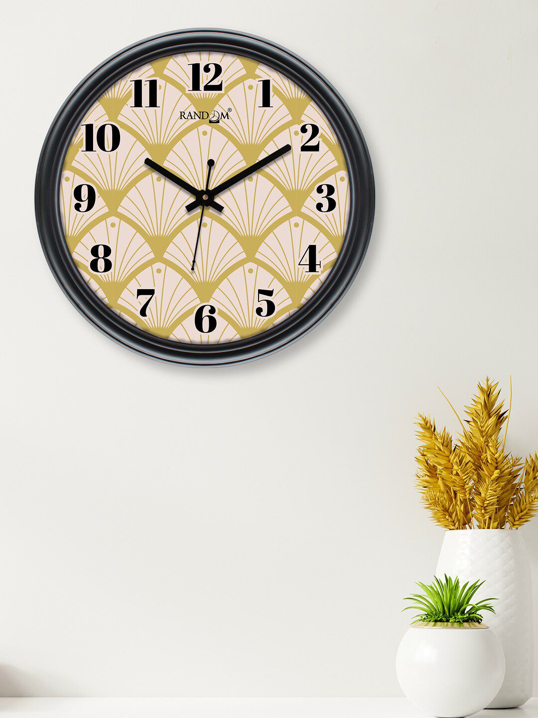 RANDOM Black & Cream-Coloured Printed Contemporary 30.48 cm Wall Clock Price in India