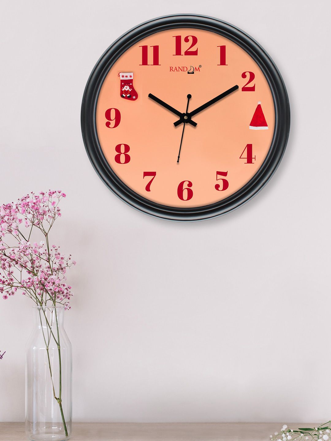 RANDOM Peach & Red Printed Contemporary 30.48 Cm Wall Clock Price in India