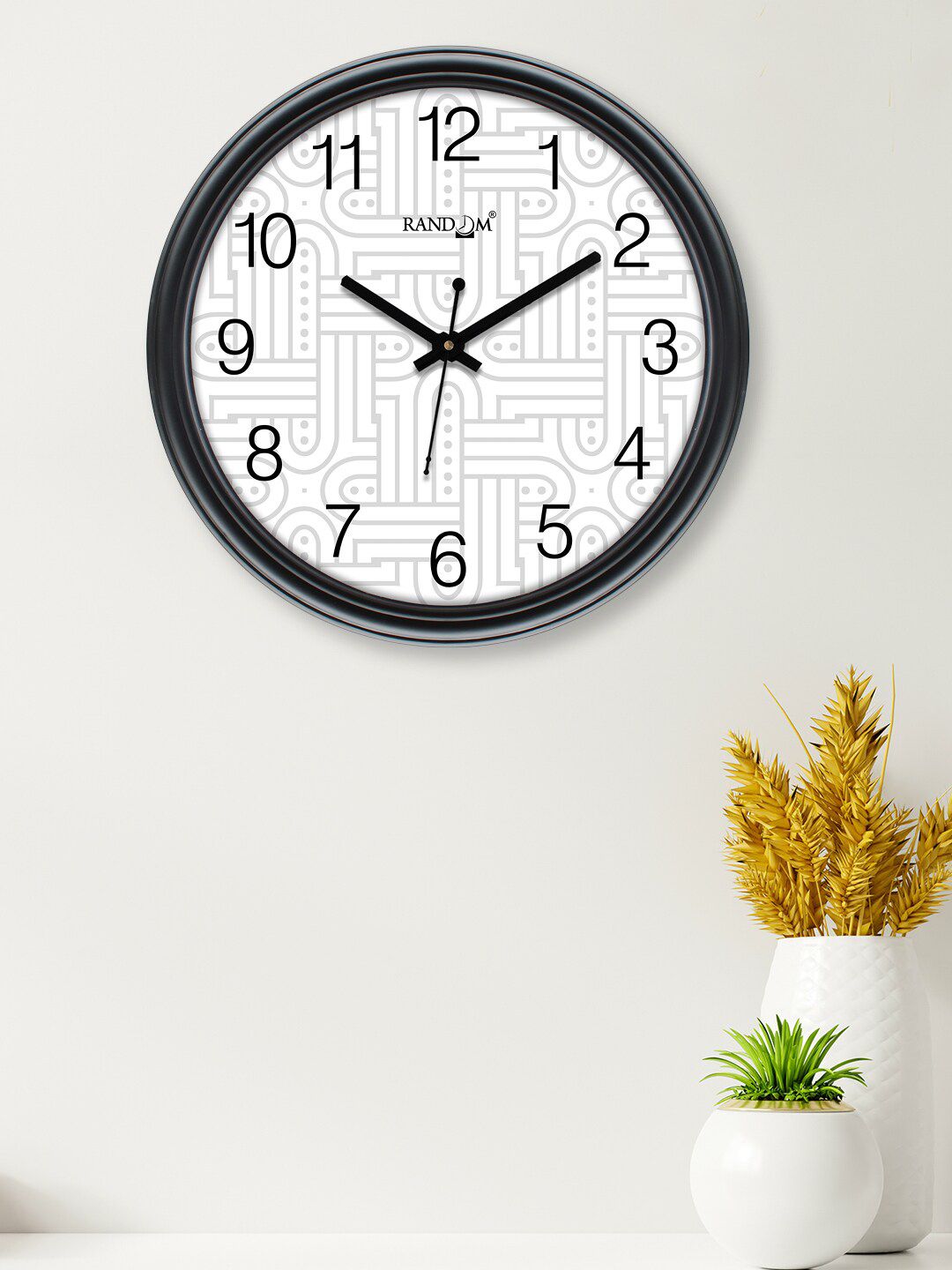 RANDOM White & Black Printed Contemporary Wall Clock 30 cm Price in India